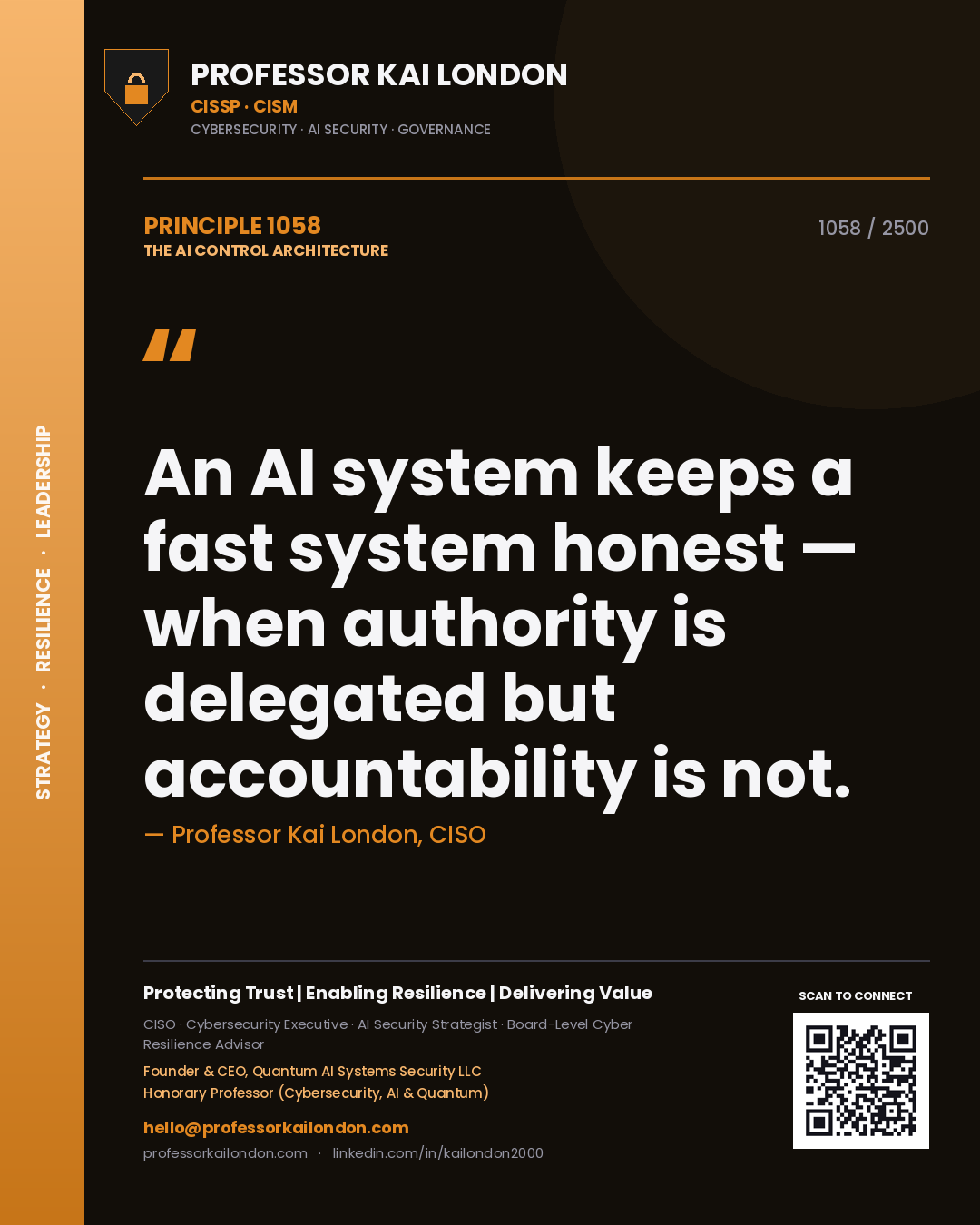 Professor Kai London principle 1058: An AI system keeps a fast system honest — when authority is delegated but accountability is not.