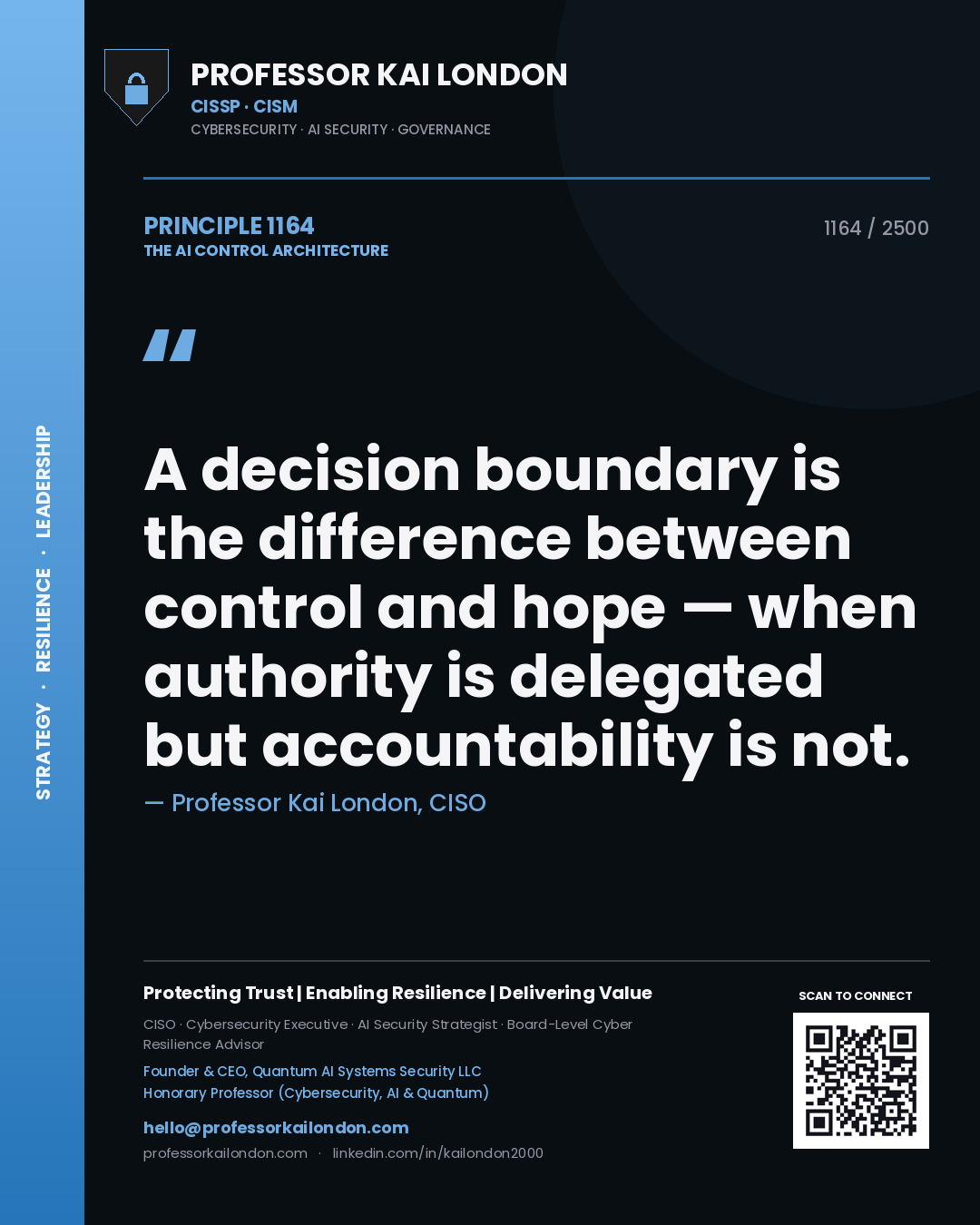 Professor Kai London principle 1164: A decision boundary is the difference between control and hope — when authority is delegated but accountability is not.