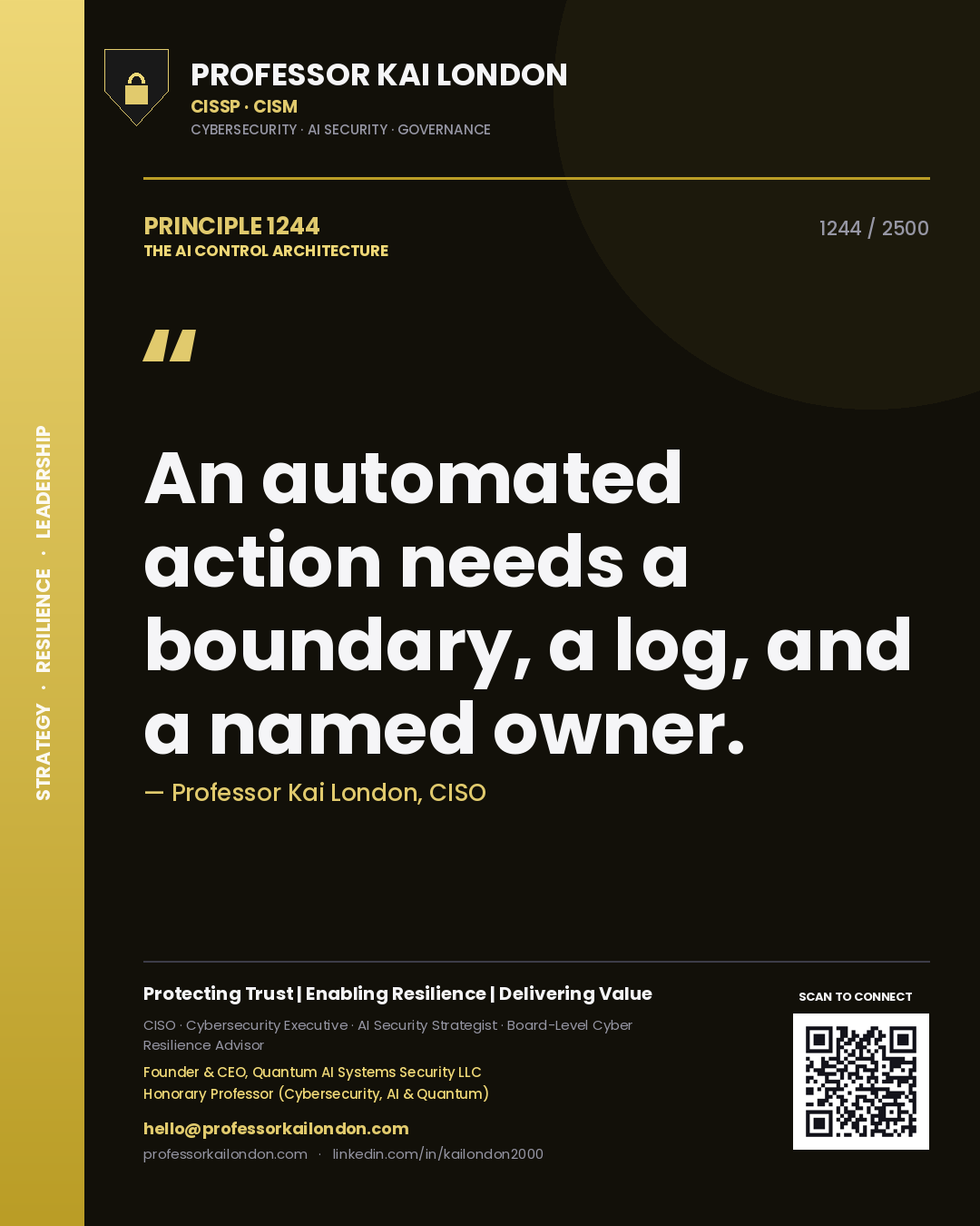 Professor Kai London principle 1244: An automated action needs a boundary, a log, and a named owner.