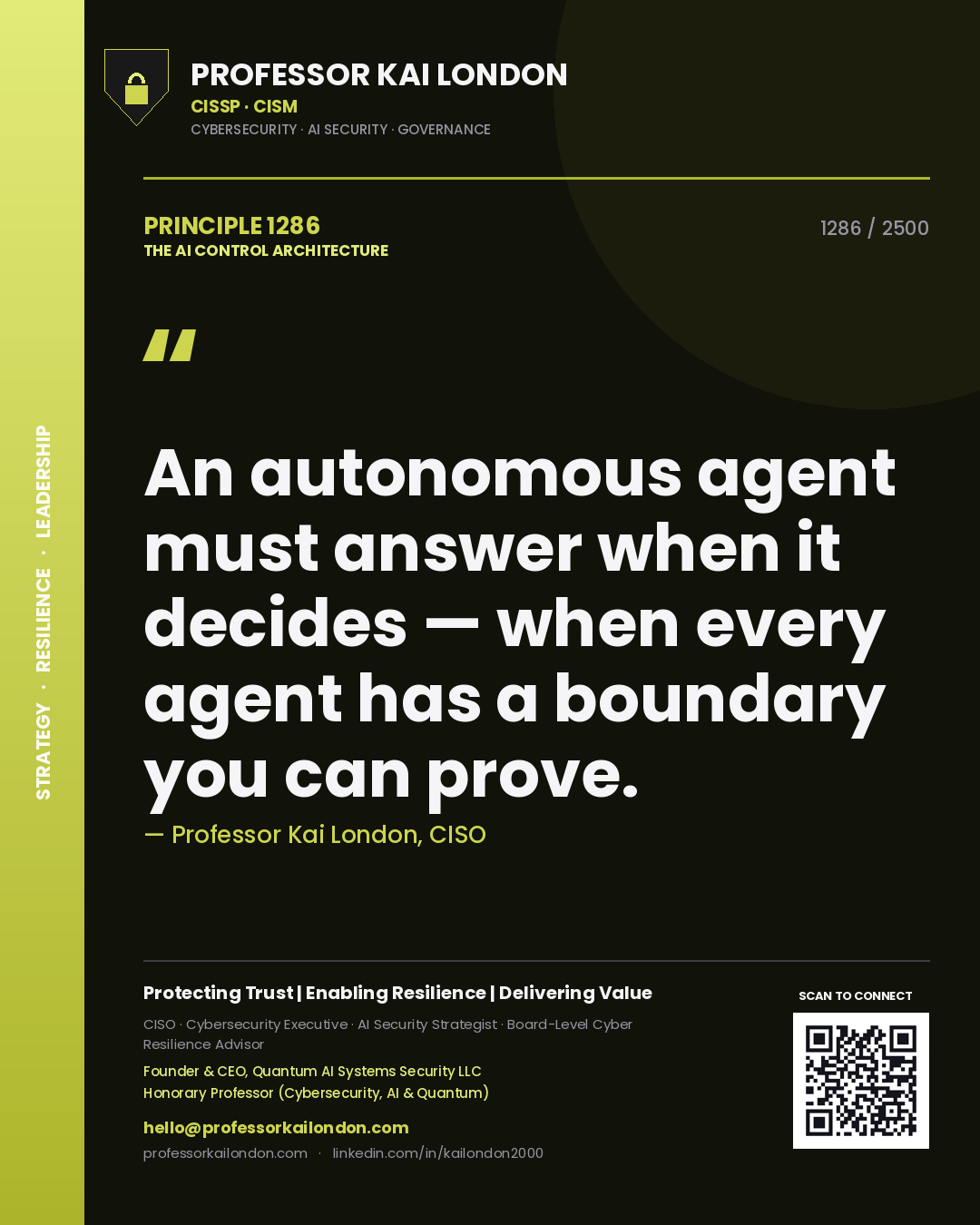 Professor Kai London principle 1286: An autonomous agent must answer when it decides — when every agent has a boundary you can prove.