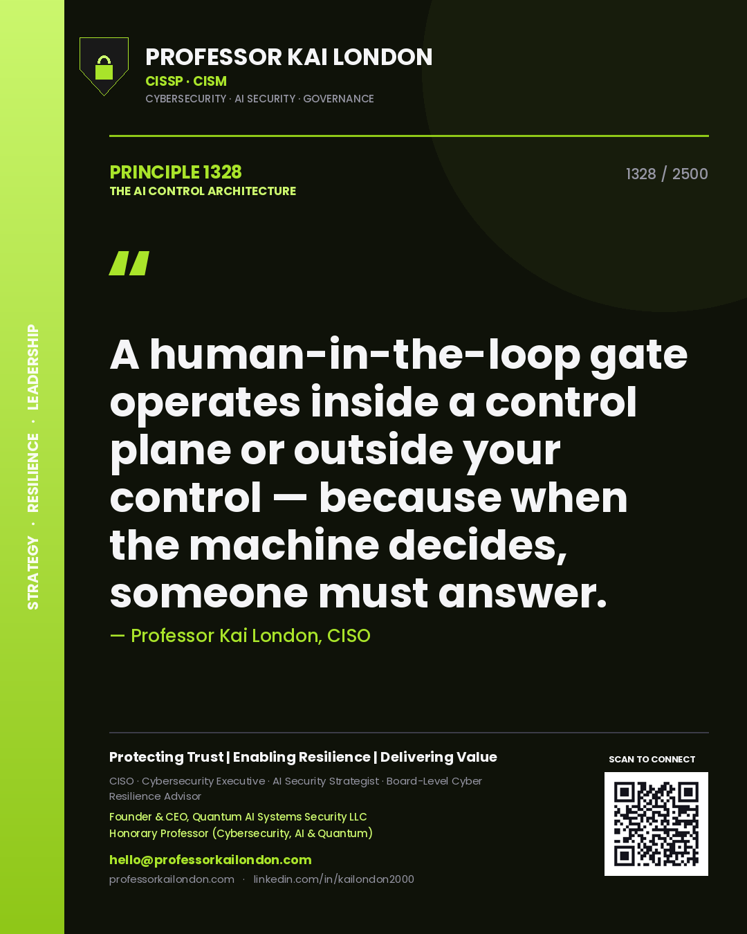 Professor Kai London principle 1328: A human-in-the-loop gate operates inside a control plane or outside your control — because when the machine decides, someone must answer.