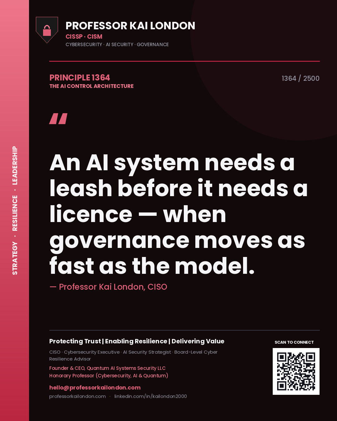 Professor Kai London principle 1364: An AI system needs a leash before it needs a licence — when governance moves as fast as the model.