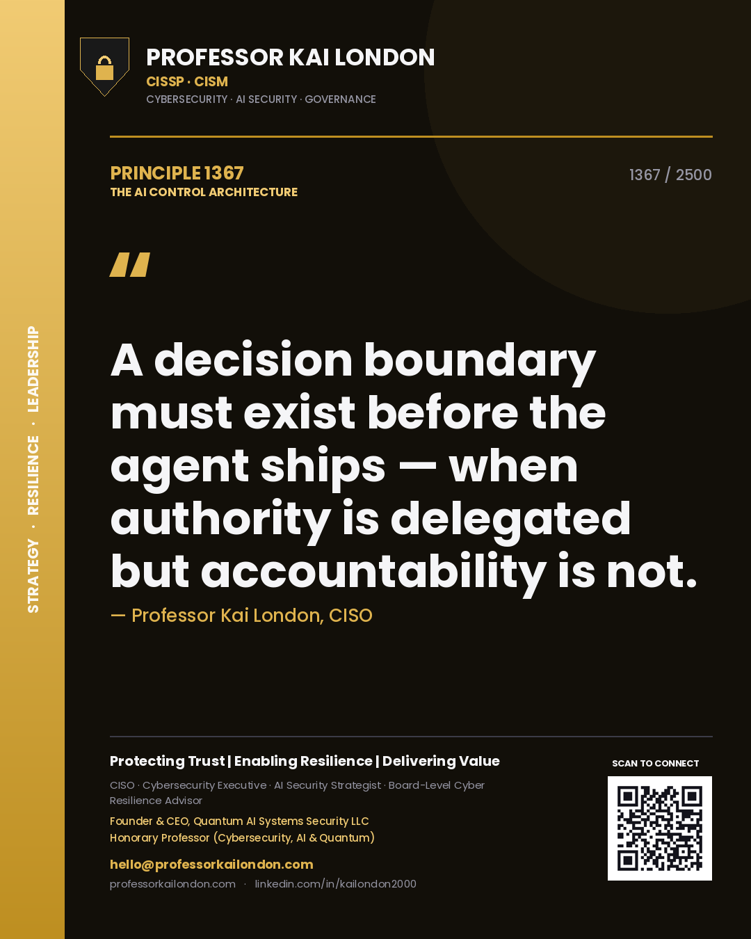 Professor Kai London principle 1367: A decision boundary must exist before the agent ships — when authority is delegated but accountability is not.