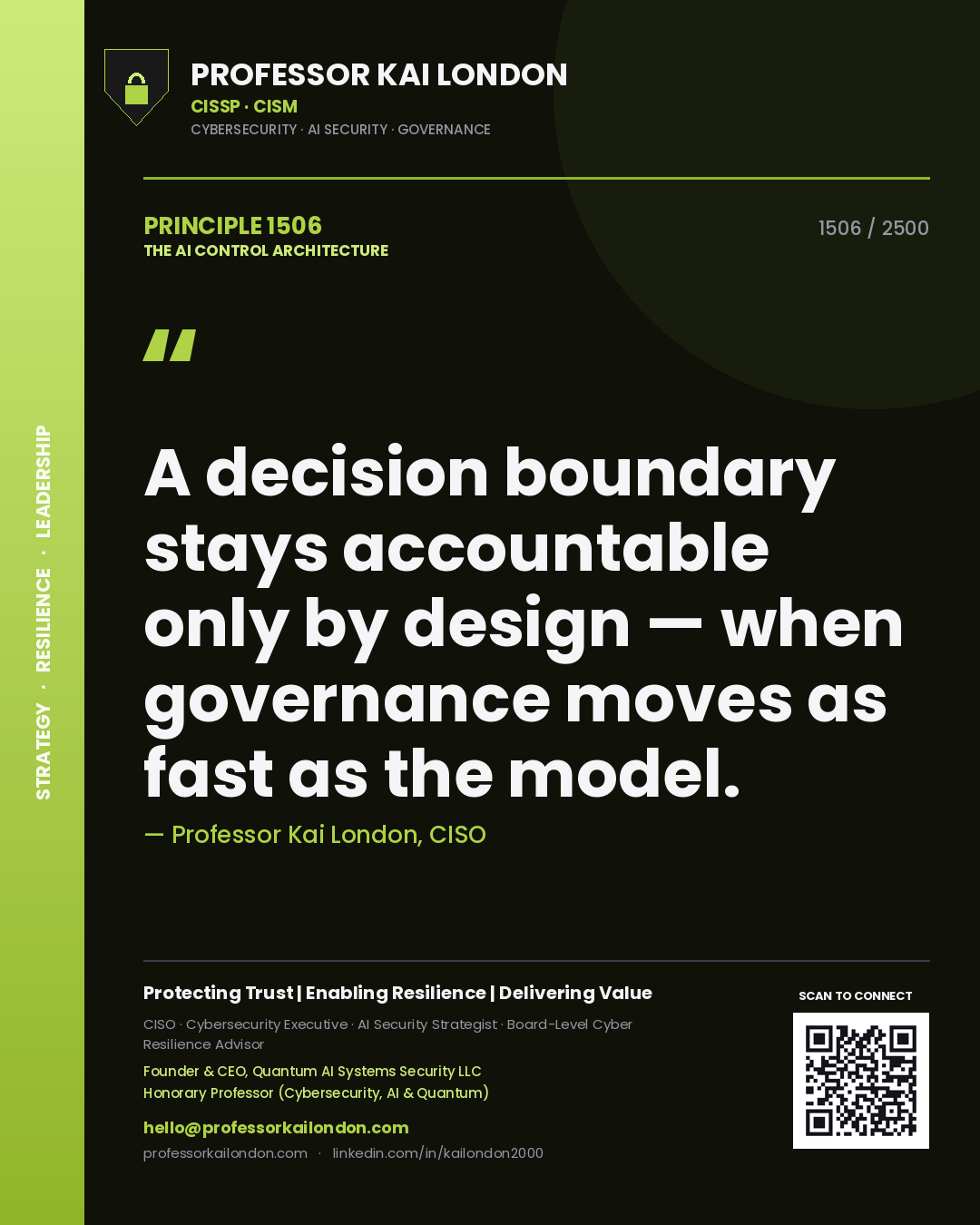 Professor Kai London principle 1506: A decision boundary stays accountable only by design — when governance moves as fast as the model.