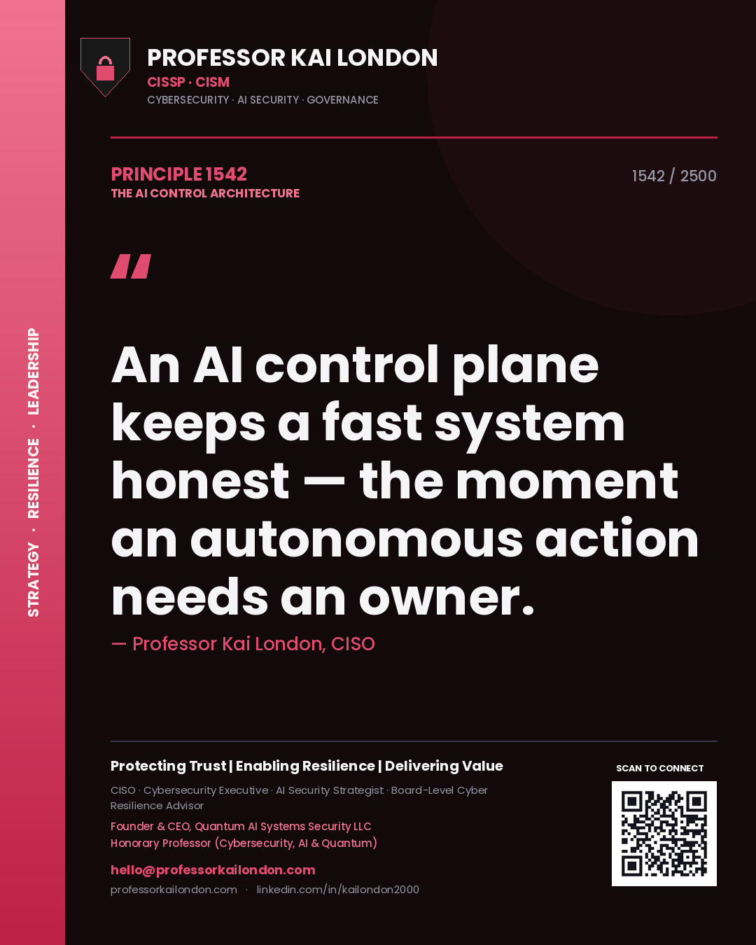 Professor Kai London principle 1542: An AI control plane keeps a fast system honest — the moment an autonomous action needs an owner.