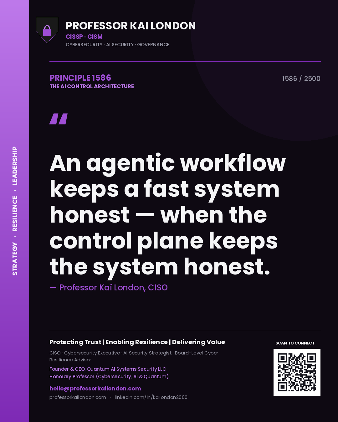Professor Kai London principle 1586: An agentic workflow keeps a fast system honest — when the control plane keeps the system honest.