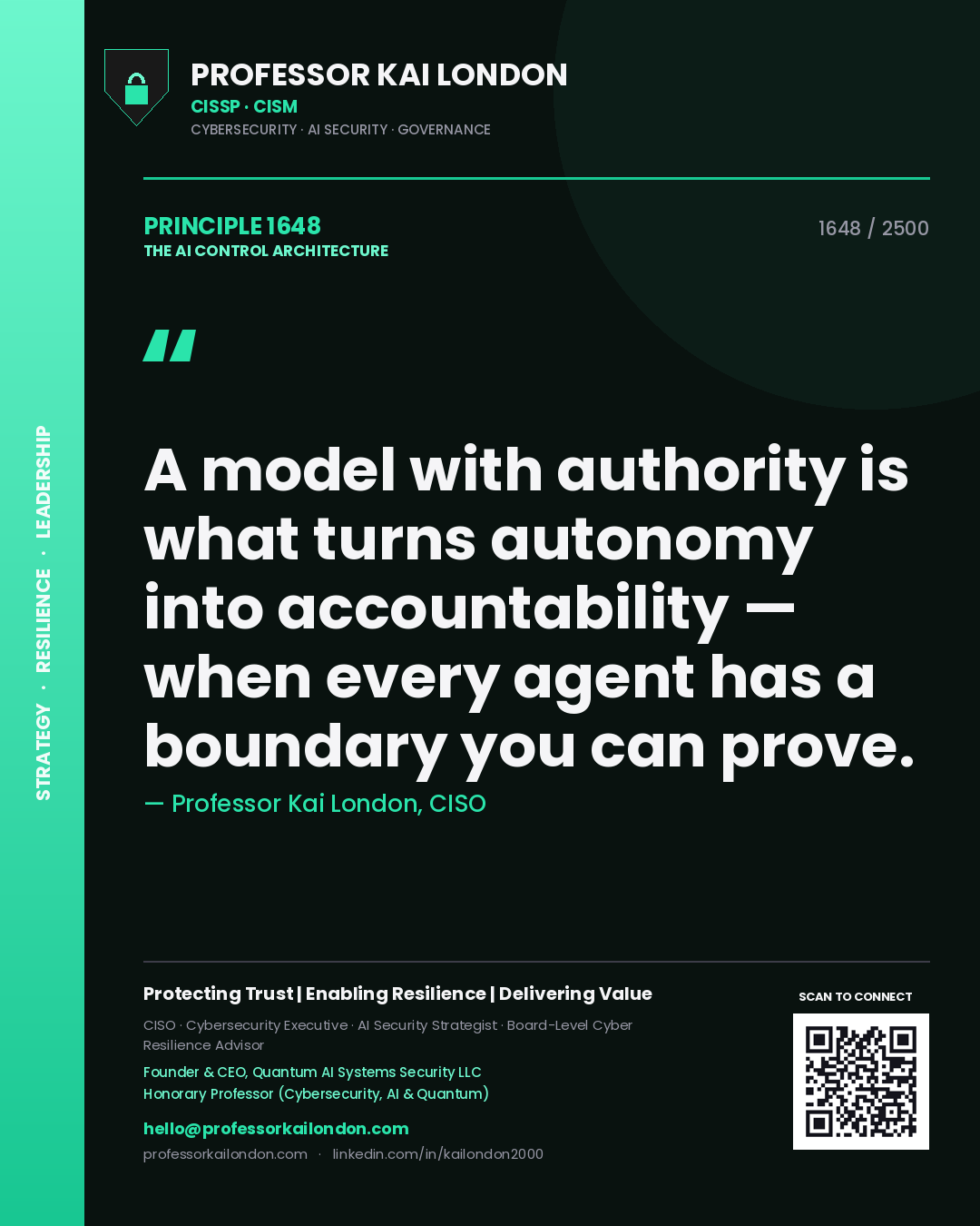 Professor Kai London principle 1648: A model with authority is what turns autonomy into accountability — when every agent has a boundary you can prove.