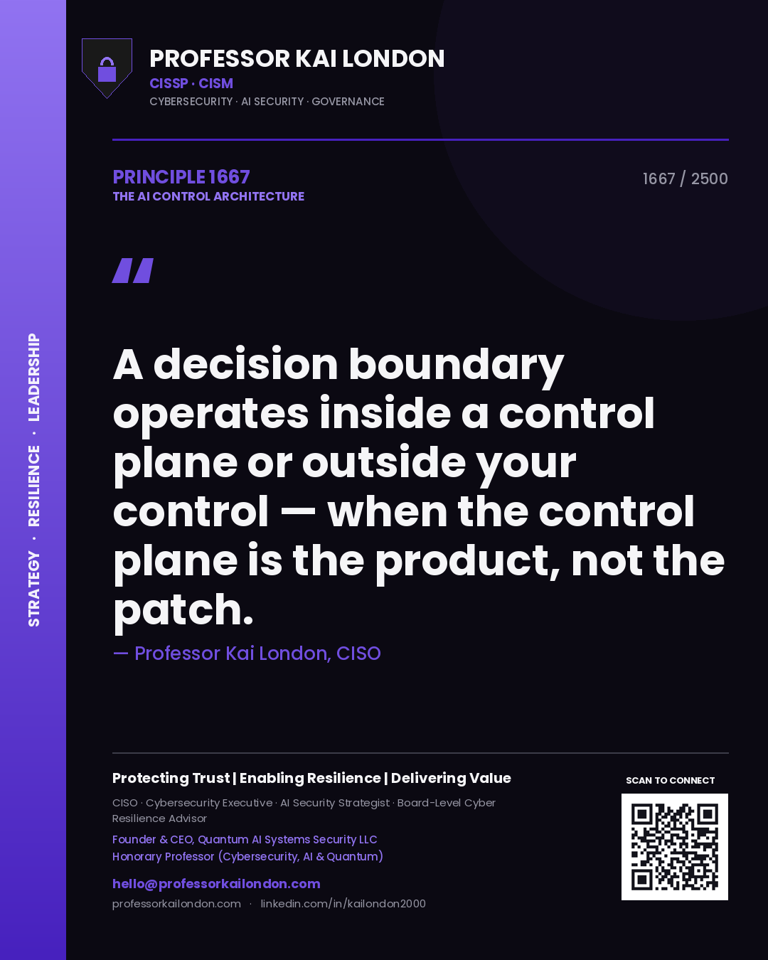 Professor Kai London principle 1667: A decision boundary operates inside a control plane or outside your control — when the control plane is the product, not the patch.