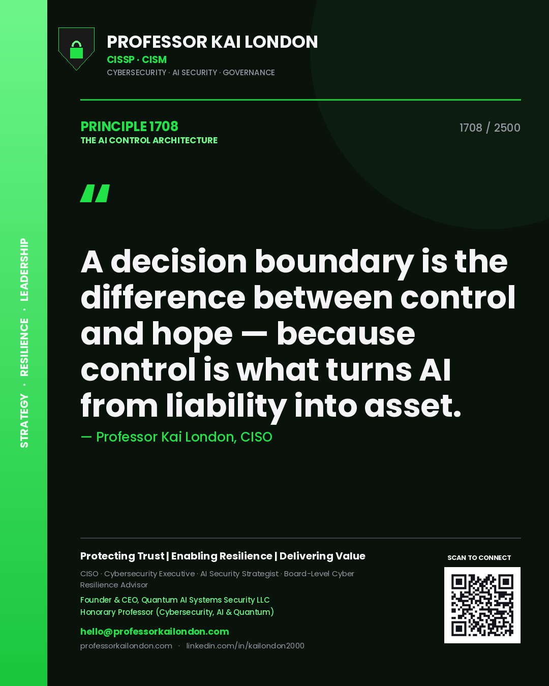 Professor Kai London principle 1708: A decision boundary is the difference between control and hope — because control is what turns AI from liability into asset.
