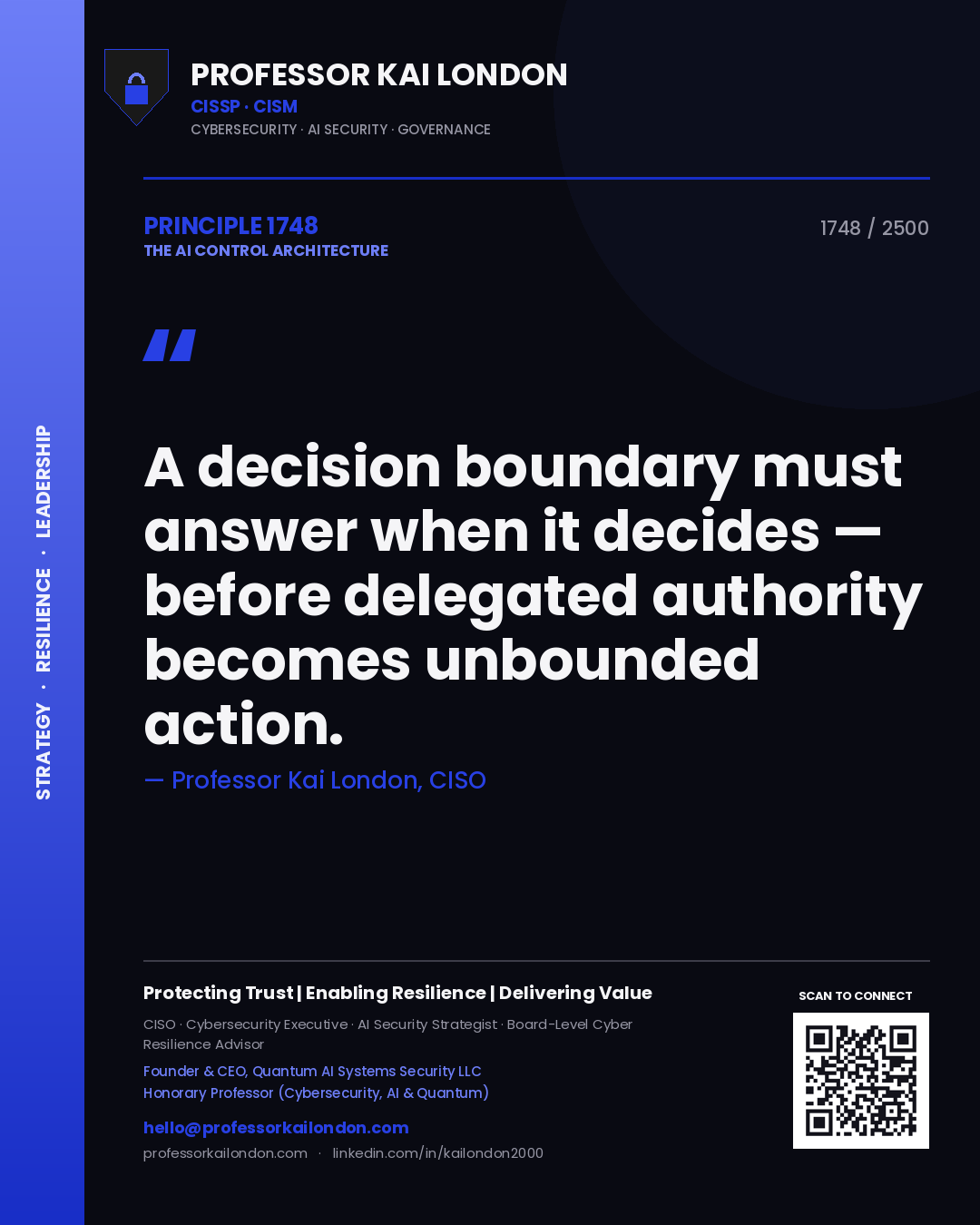 Professor Kai London principle 1748: A decision boundary must answer when it decides — before delegated authority becomes unbounded action.