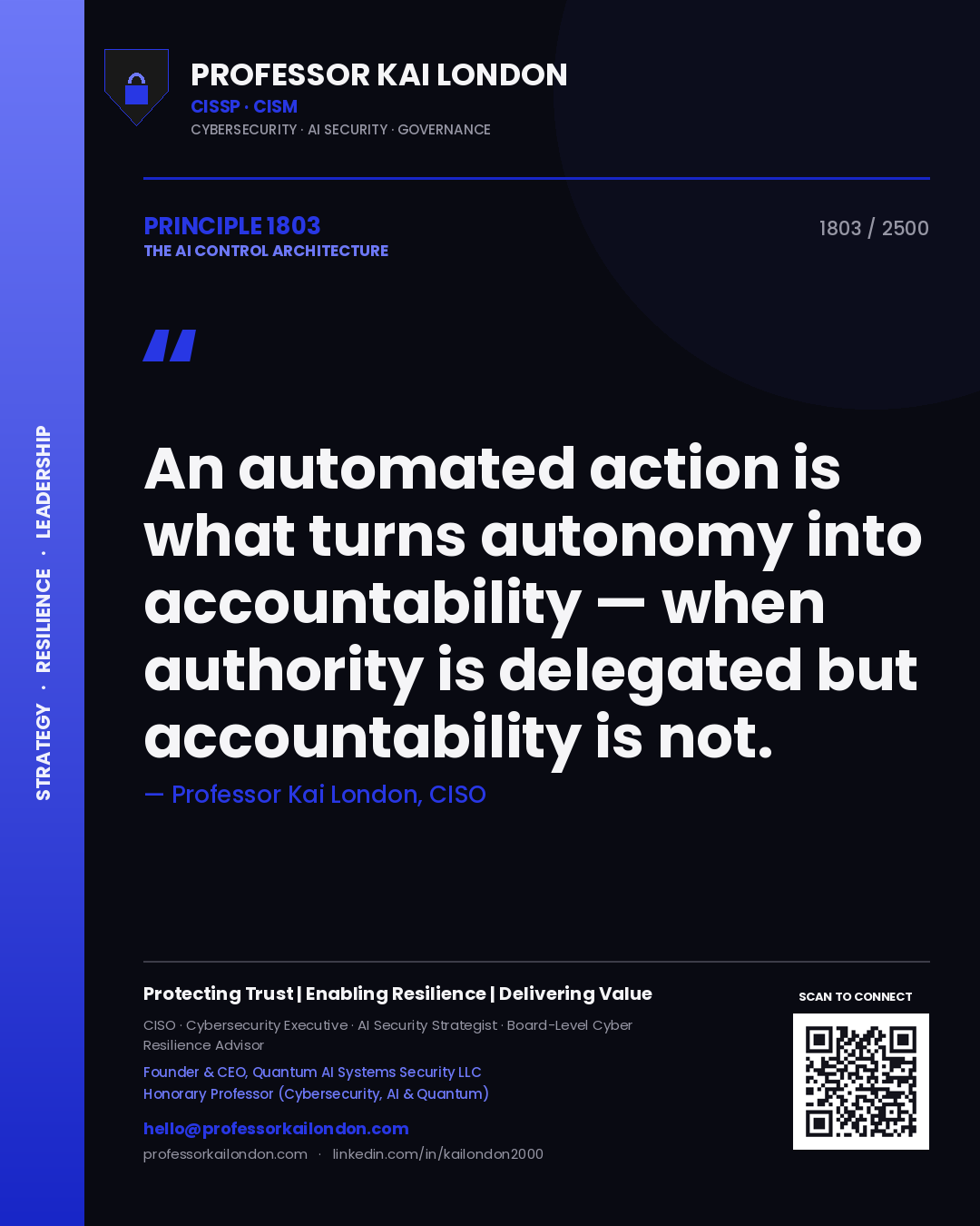 Professor Kai London principle 1803: An automated action is what turns autonomy into accountability — when authority is delegated but accountability is not.