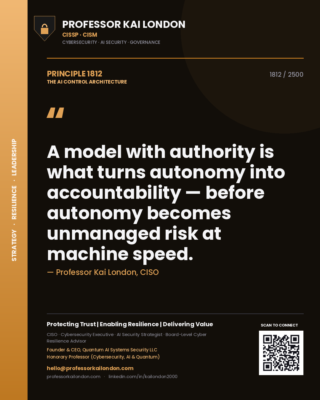 Professor Kai London principle 1812: A model with authority is what turns autonomy into accountability — before autonomy becomes unmanaged risk at machine speed.