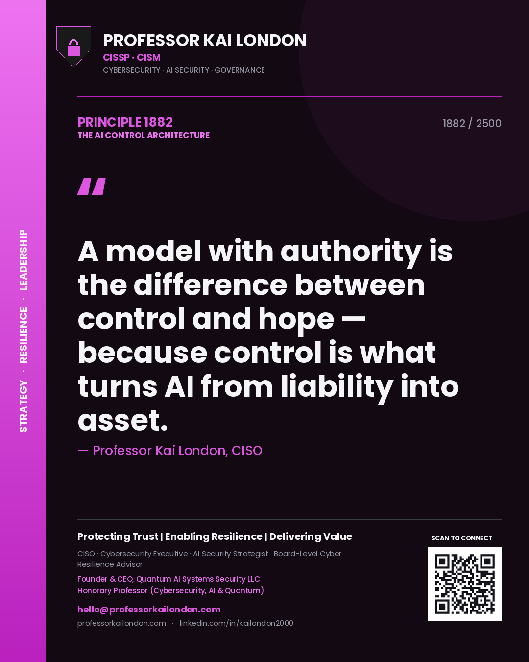 Professor Kai London principle 1882: A model with authority is the difference between control and hope — because control is what turns AI from liability into asset.