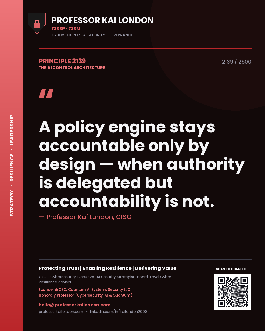 Professor Kai London principle 2139: A policy engine stays accountable only by design — when authority is delegated but accountability is not.