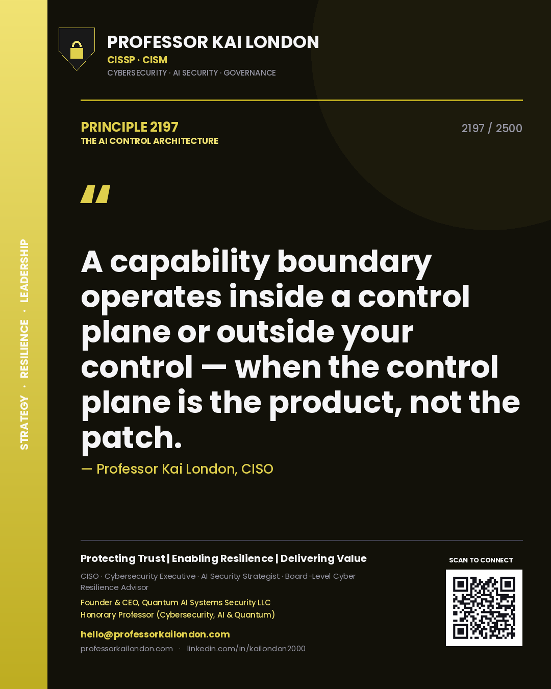 Professor Kai London principle 2197: A capability boundary operates inside a control plane or outside your control — when the control plane is the product, not the patch.