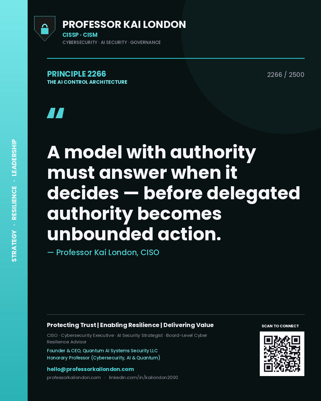 Professor Kai London principle 2266: A model with authority must answer when it decides — before delegated authority becomes unbounded action.