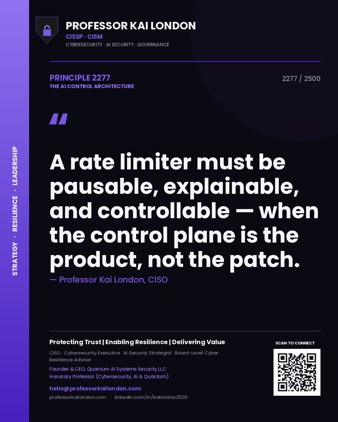Professor Kai London principle 2277: A rate limiter must be pausable, explainable, and controllable — when the control plane is the product, not the patch.