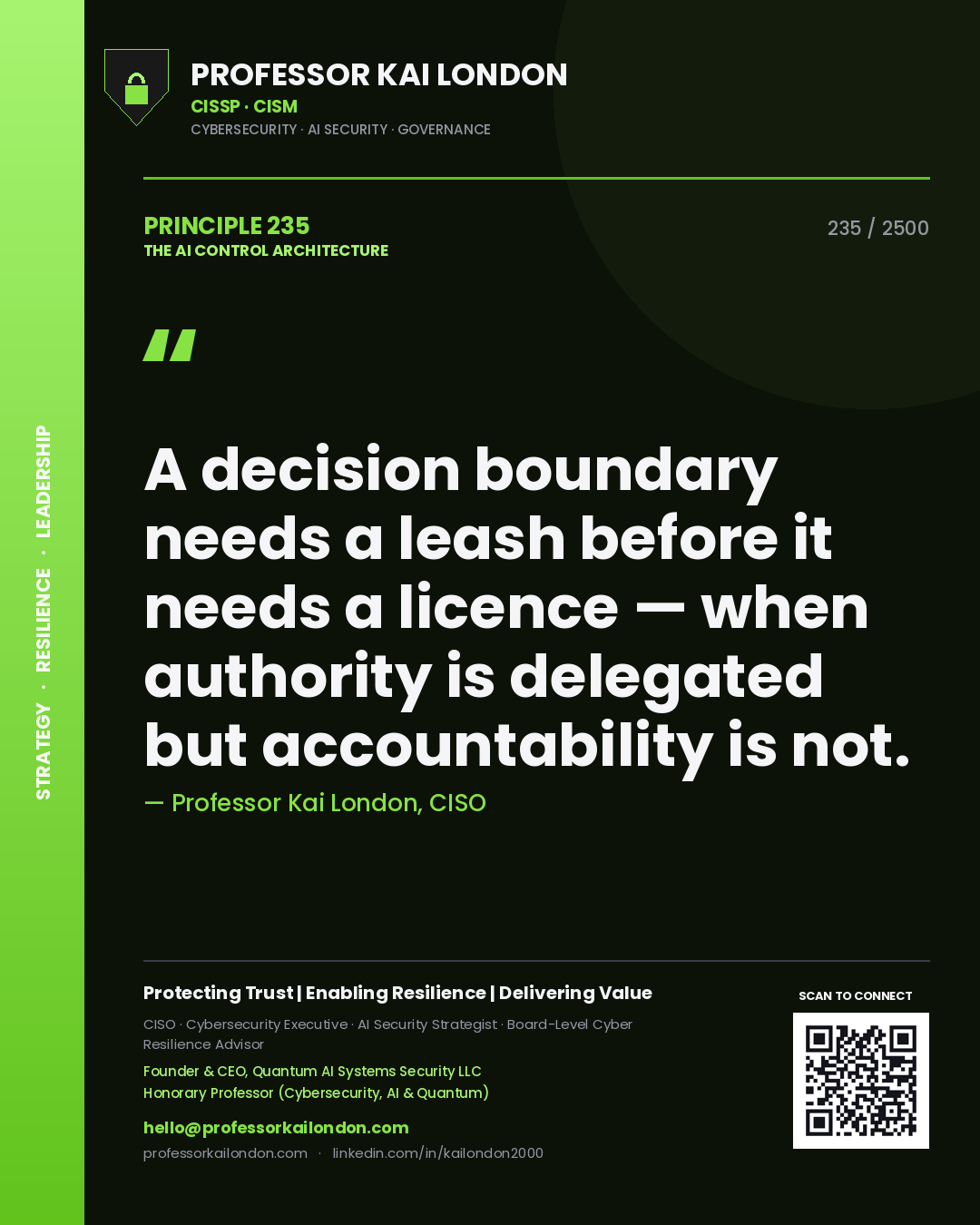 Professor Kai London principle 235: A decision boundary needs a leash before it needs a licence — when authority is delegated but accountability is not.