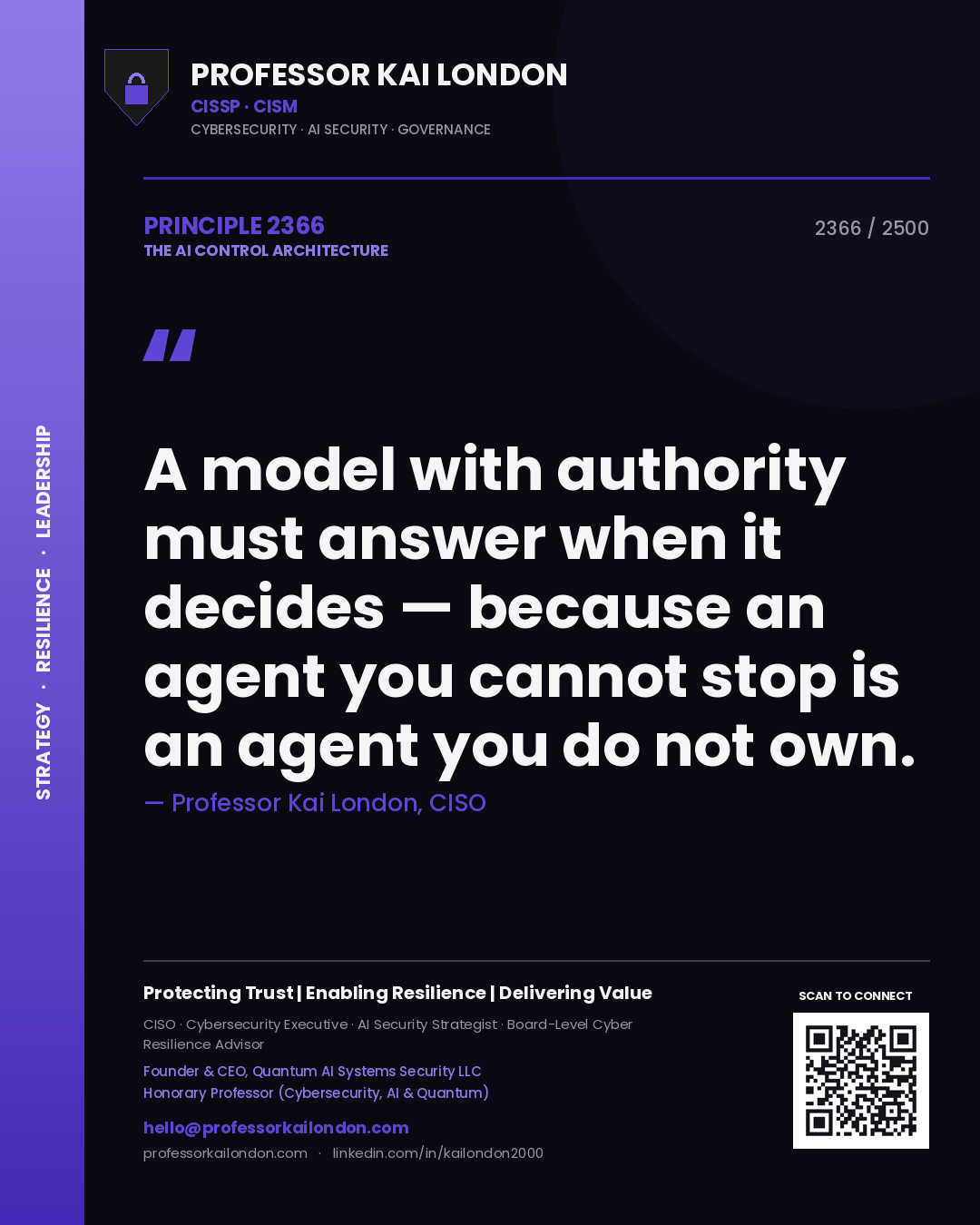 Professor Kai London principle 2366: A model with authority must answer when it decides — because an agent you cannot stop is an agent you do not own.