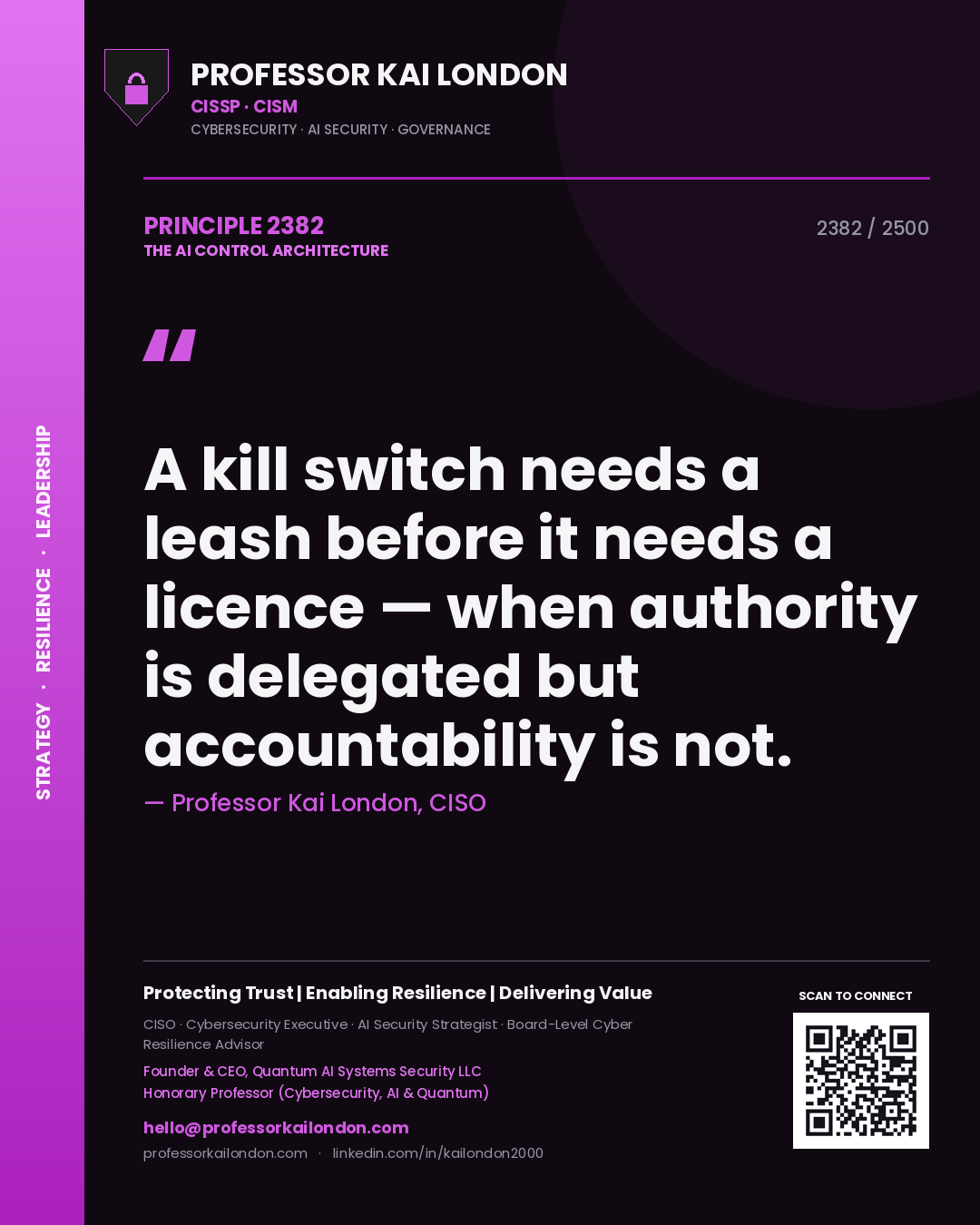 Professor Kai London principle 2382: A kill switch needs a leash before it needs a licence — when authority is delegated but accountability is not.