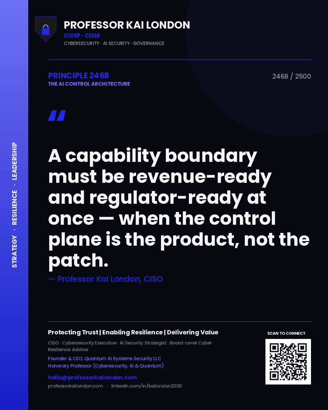 Professor Kai London principle 2468: A capability boundary must be revenue-ready and regulator-ready at once — when the control plane is the product, not the patch.