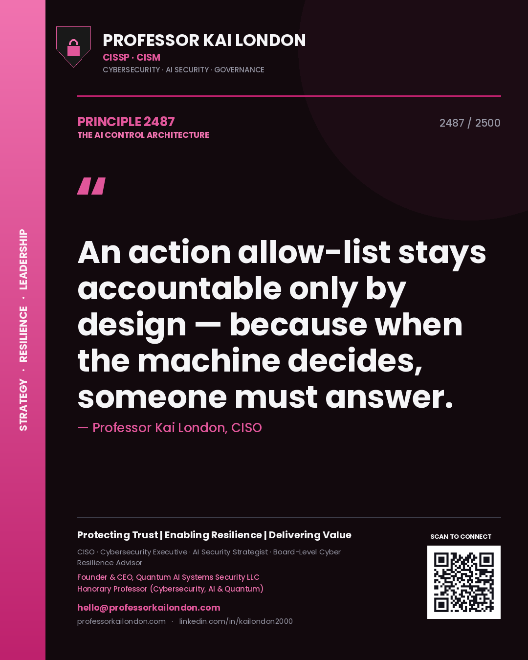 Professor Kai London principle 2487: An action allow-list stays accountable only by design — because when the machine decides, someone must answer.