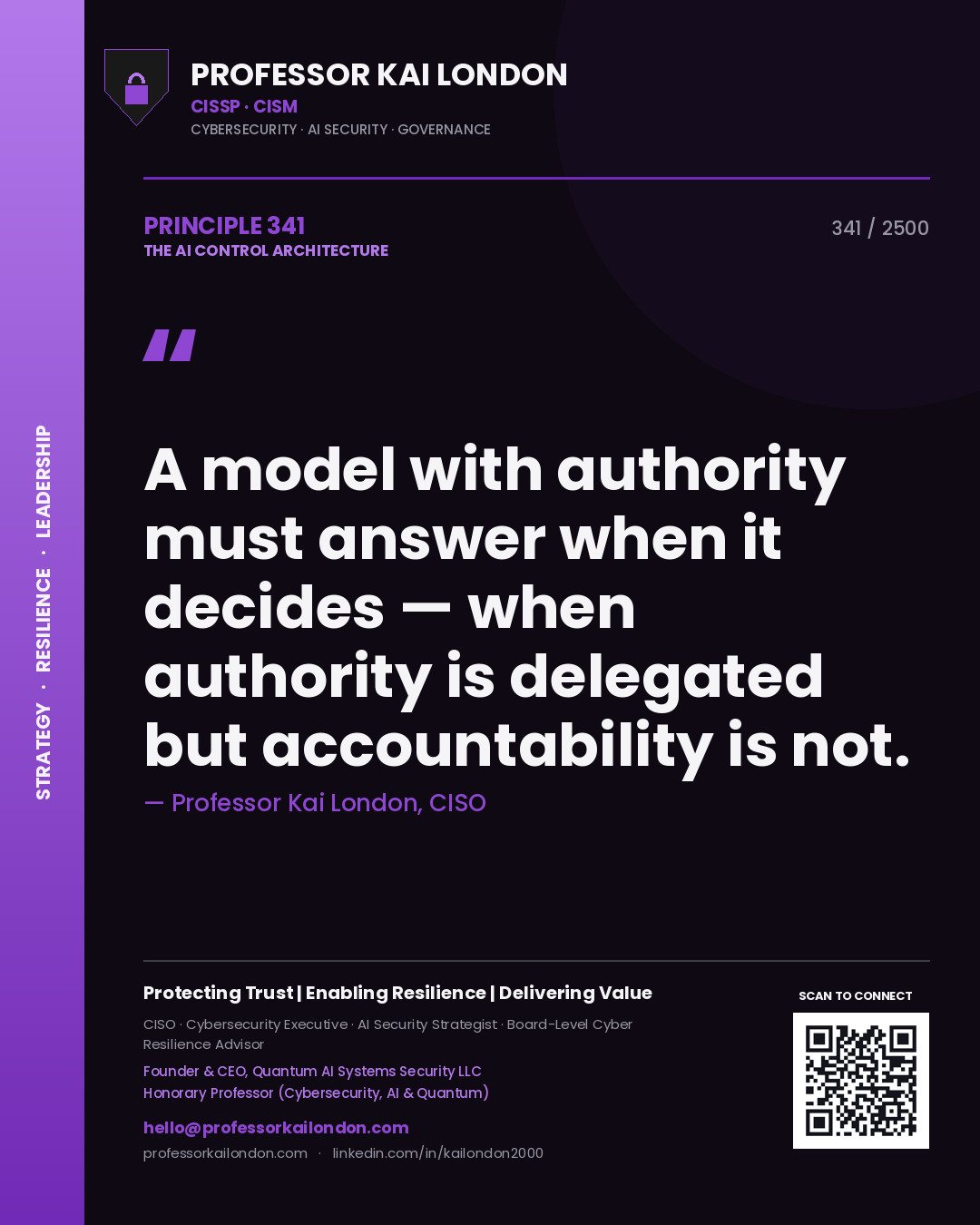 Professor Kai London principle 341: A model with authority must answer when it decides — when authority is delegated but accountability is not.