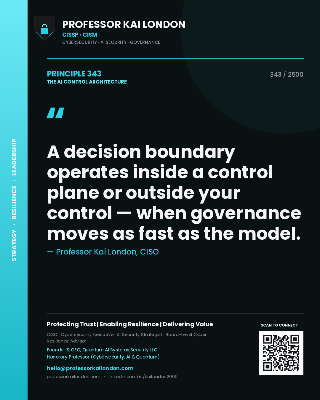 Professor Kai London principle 343: A decision boundary operates inside a control plane or outside your control — when governance moves as fast as the model.