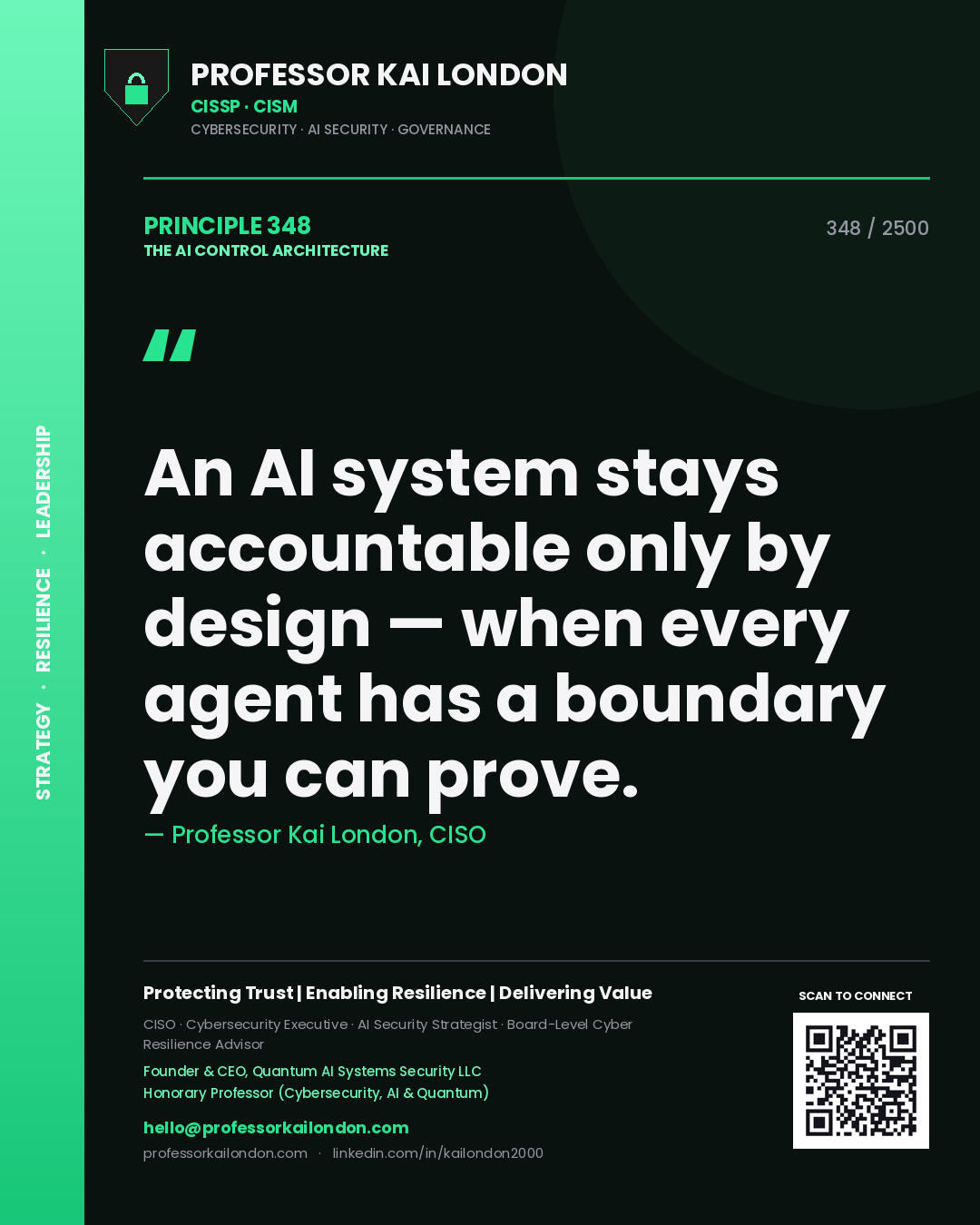 Professor Kai London principle 348: An AI system stays accountable only by design — when every agent has a boundary you can prove.