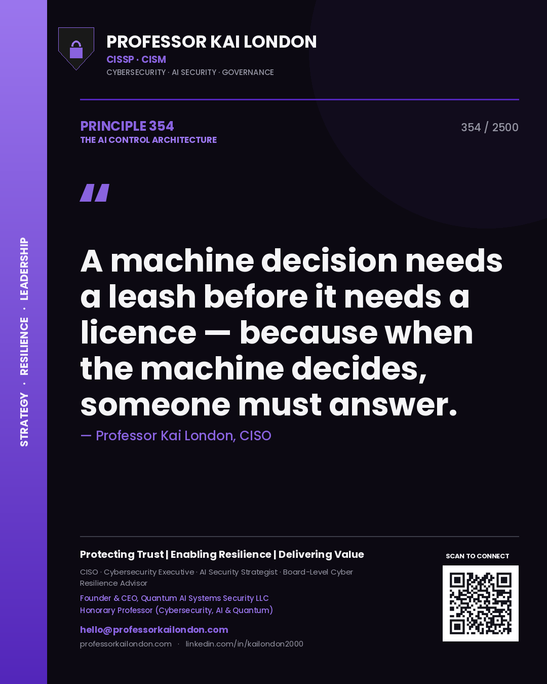 Professor Kai London principle 354: A machine decision needs a leash before it needs a licence — because when the machine decides, someone must answer.
