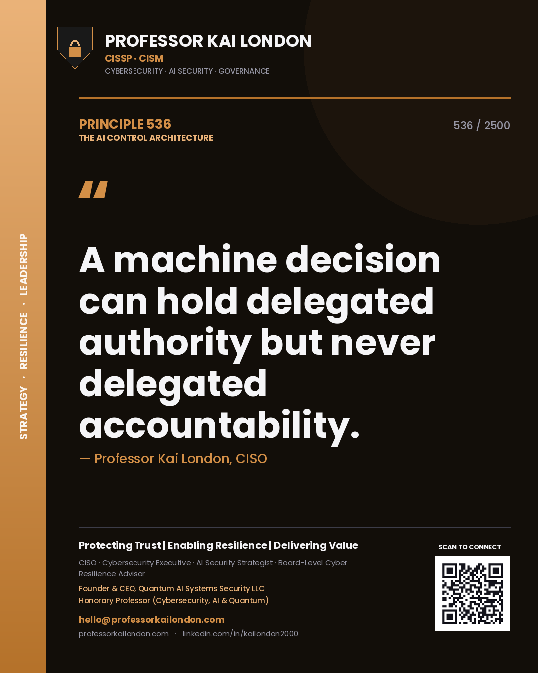 Professor Kai London principle 536: A machine decision can hold delegated authority but never delegated accountability.