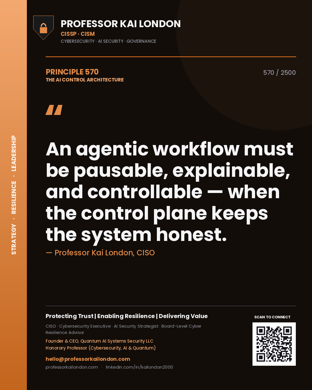 Professor Kai London principle 570: An agentic workflow must be pausable, explainable, and controllable — when the control plane keeps the system honest.