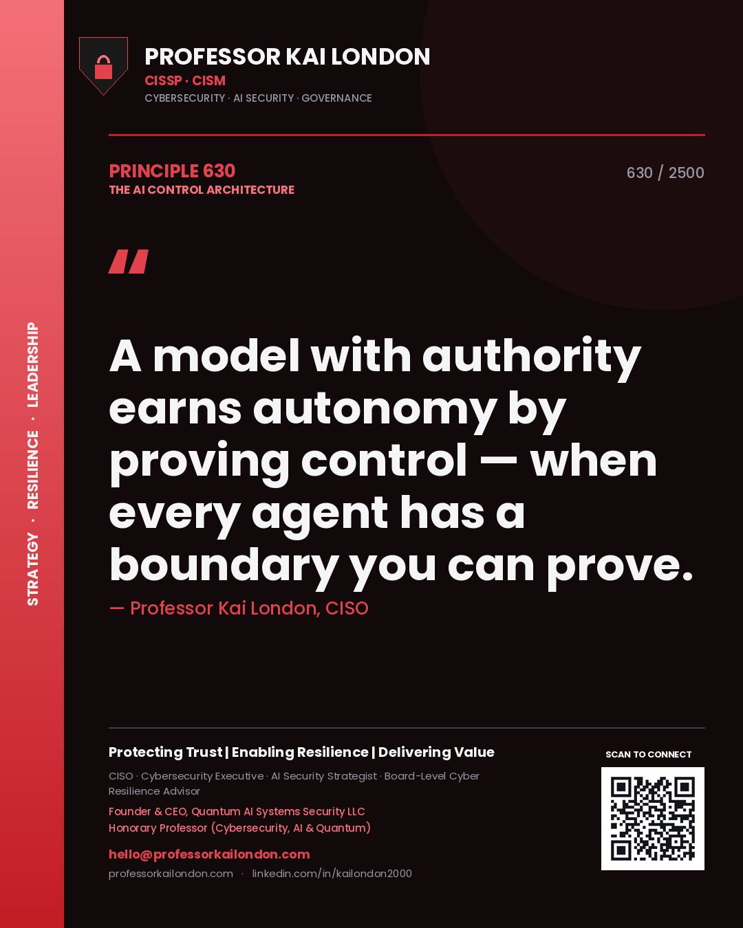 Professor Kai London principle 630: A model with authority earns autonomy by proving control — when every agent has a boundary you can prove.