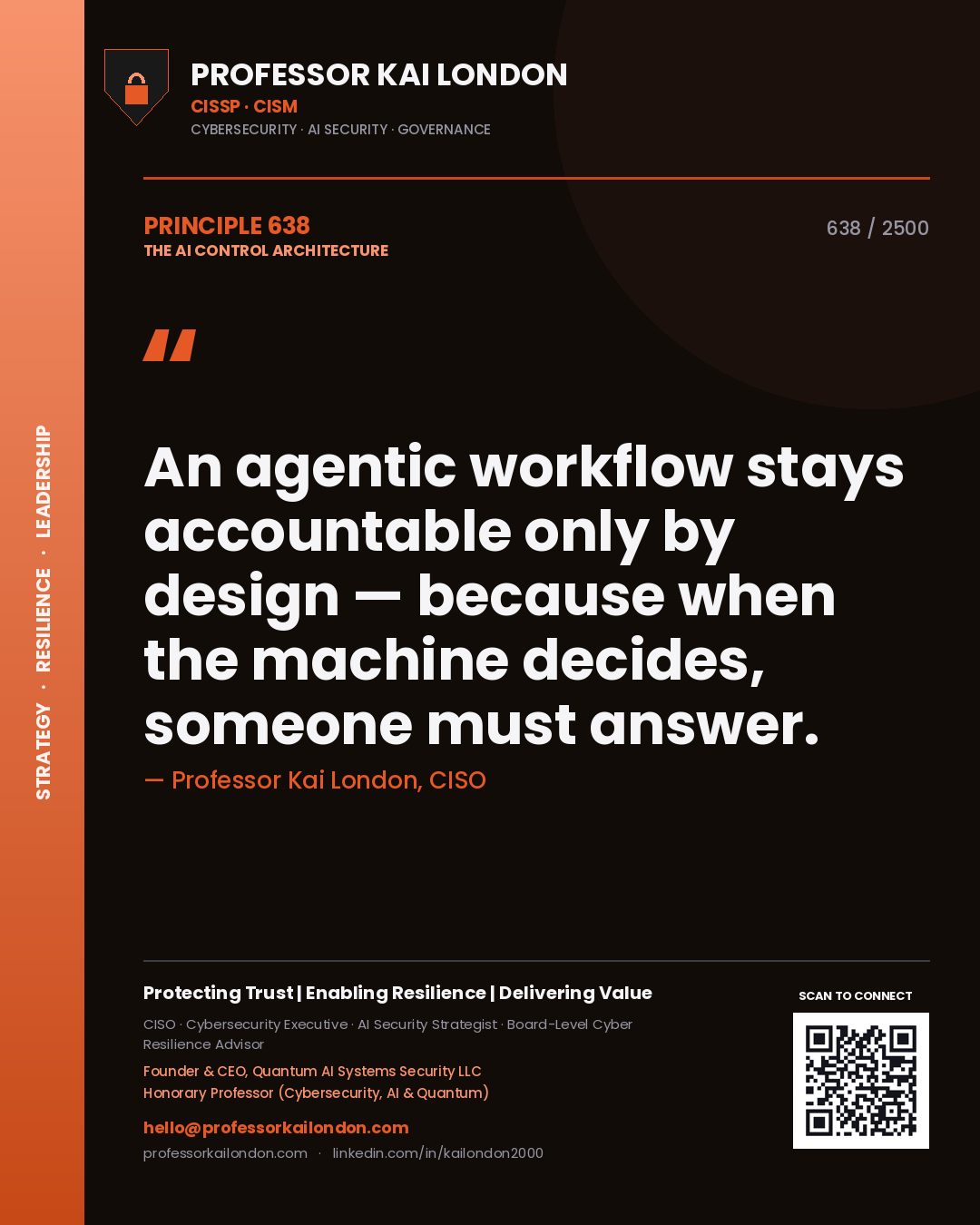 Professor Kai London principle 638: An agentic workflow stays accountable only by design — because when the machine decides, someone must answer.