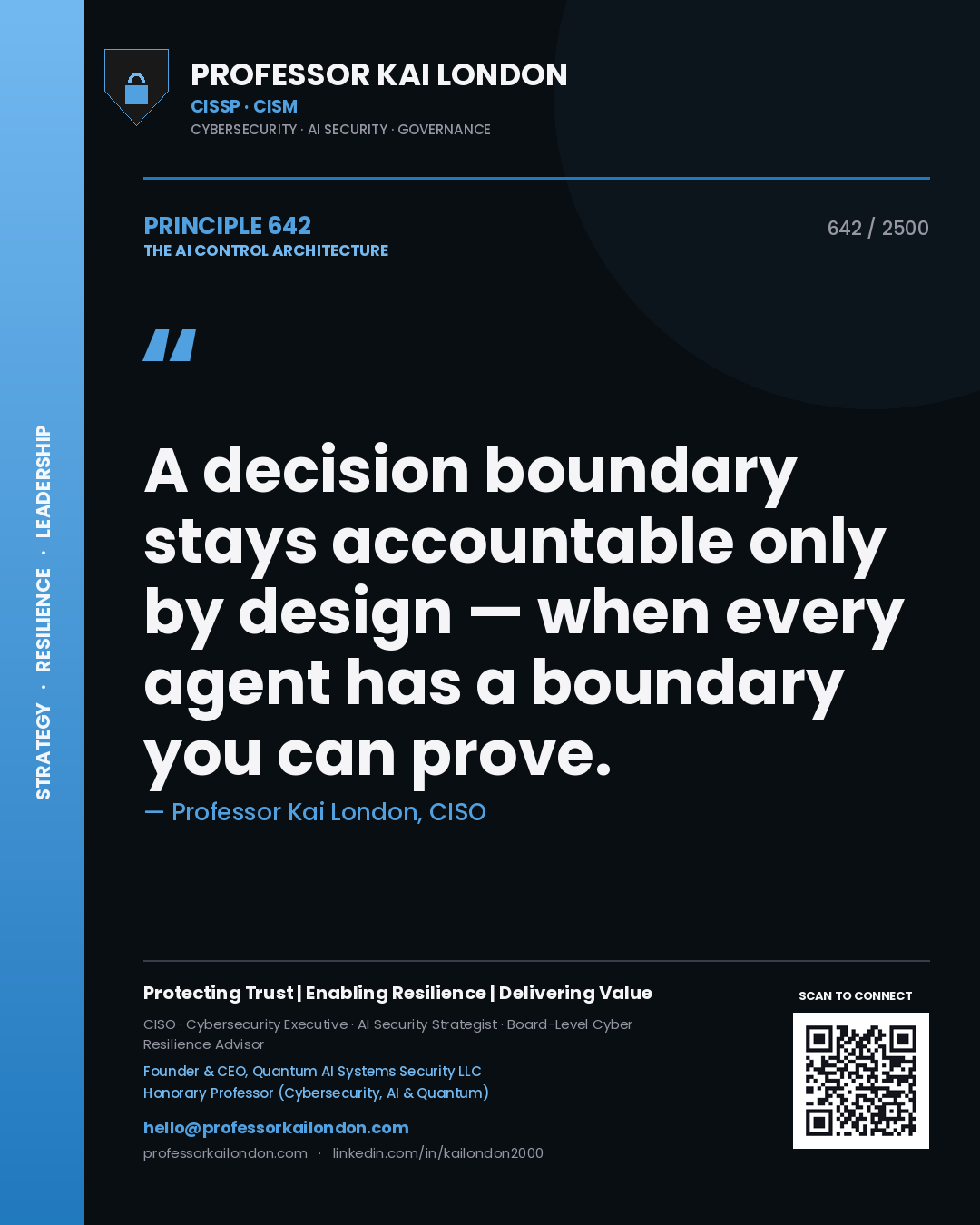 Professor Kai London principle 642: A decision boundary stays accountable only by design — when every agent has a boundary you can prove.