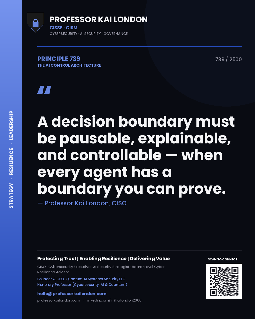 Professor Kai London principle 739: A decision boundary must be pausable, explainable, and controllable — when every agent has a boundary you can prove.