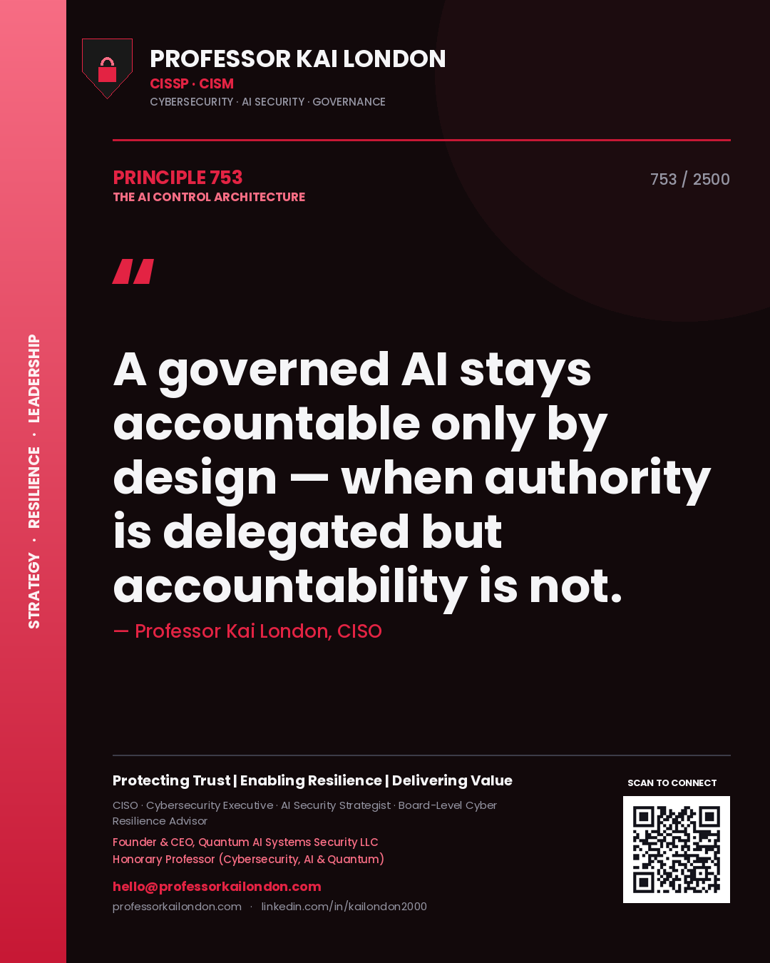 Professor Kai London principle 753: A governed AI stays accountable only by design — when authority is delegated but accountability is not.