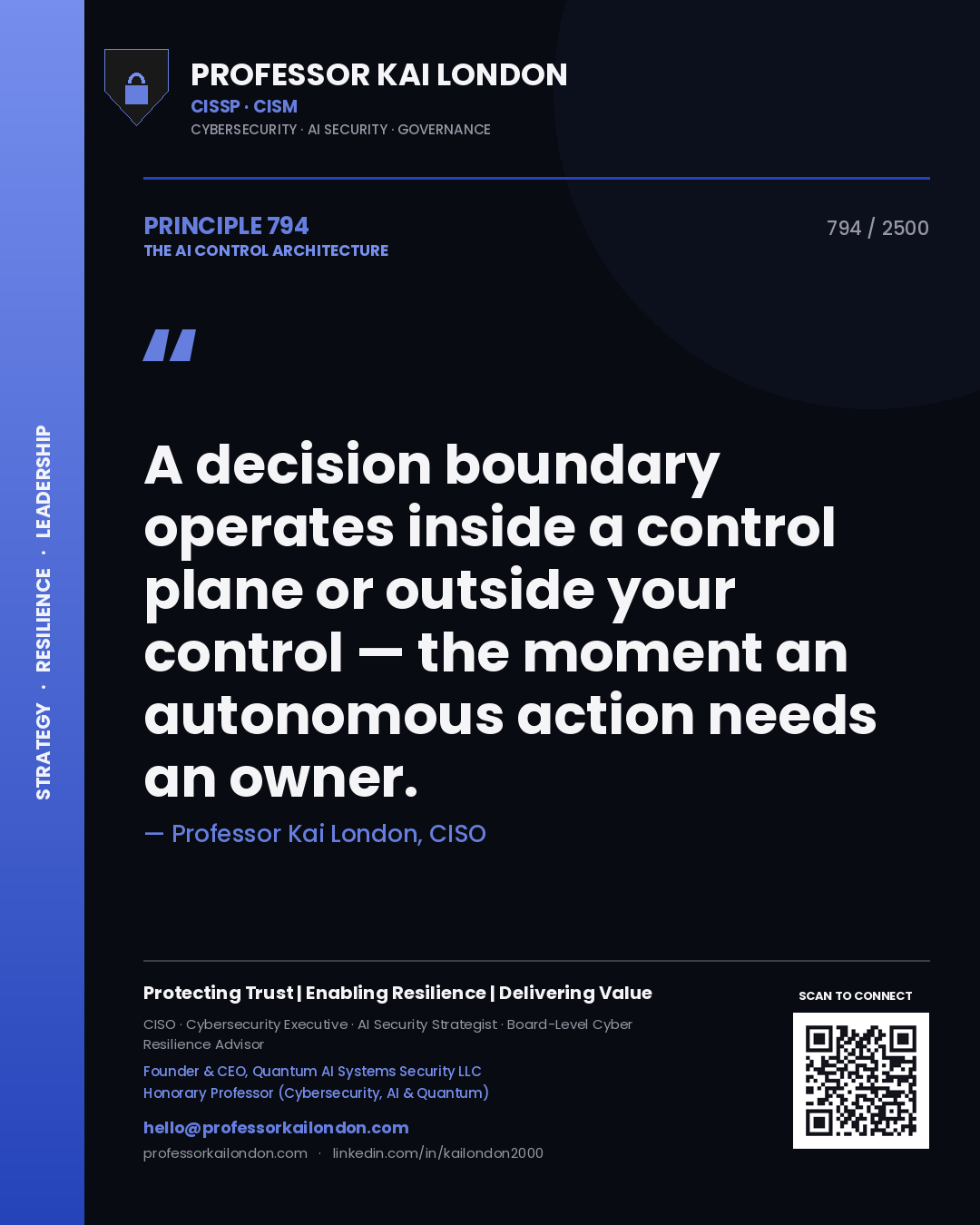 Professor Kai London principle 794: A decision boundary operates inside a control plane or outside your control — the moment an autonomous action needs an owner.