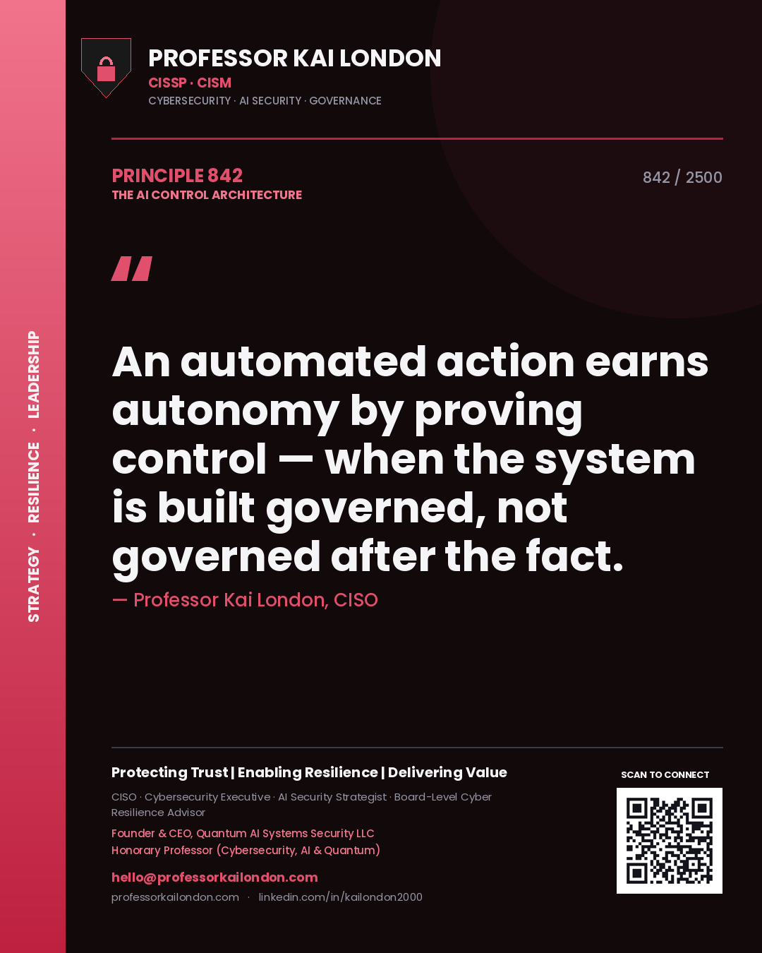 Professor Kai London principle 842: An automated action earns autonomy by proving control — when the system is built governed, not governed after the fact.