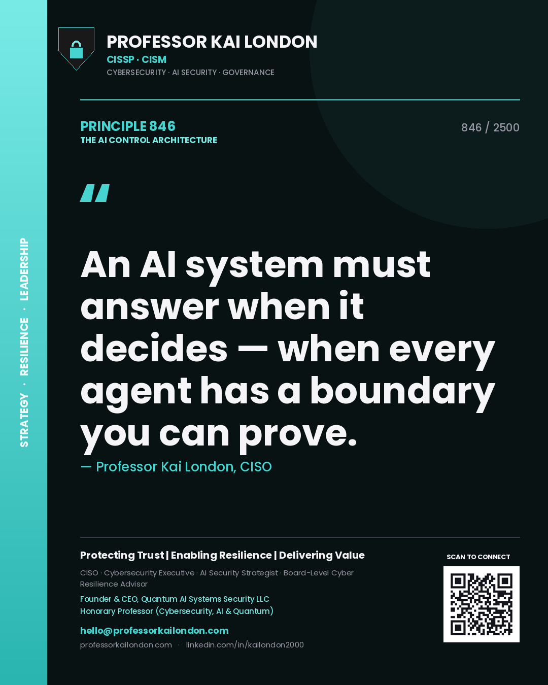 Professor Kai London principle 846: An AI system must answer when it decides — when every agent has a boundary you can prove.