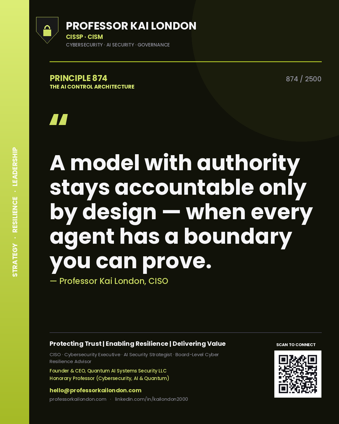 Professor Kai London principle 874: A model with authority stays accountable only by design — when every agent has a boundary you can prove.