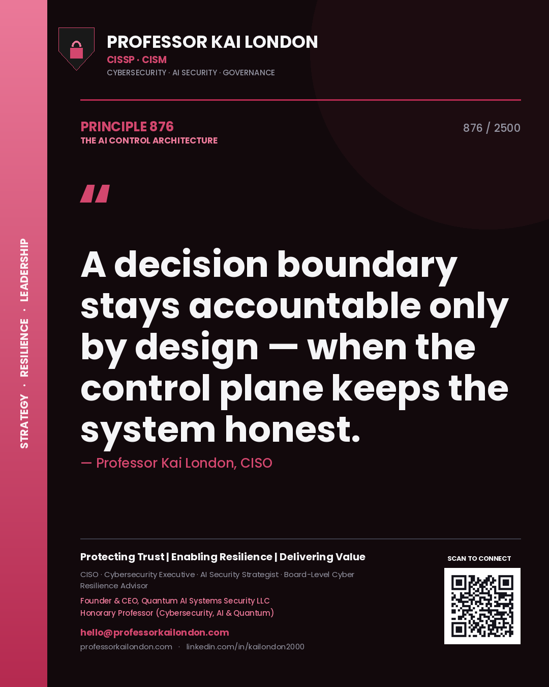 Professor Kai London principle 876: A decision boundary stays accountable only by design — when the control plane keeps the system honest.