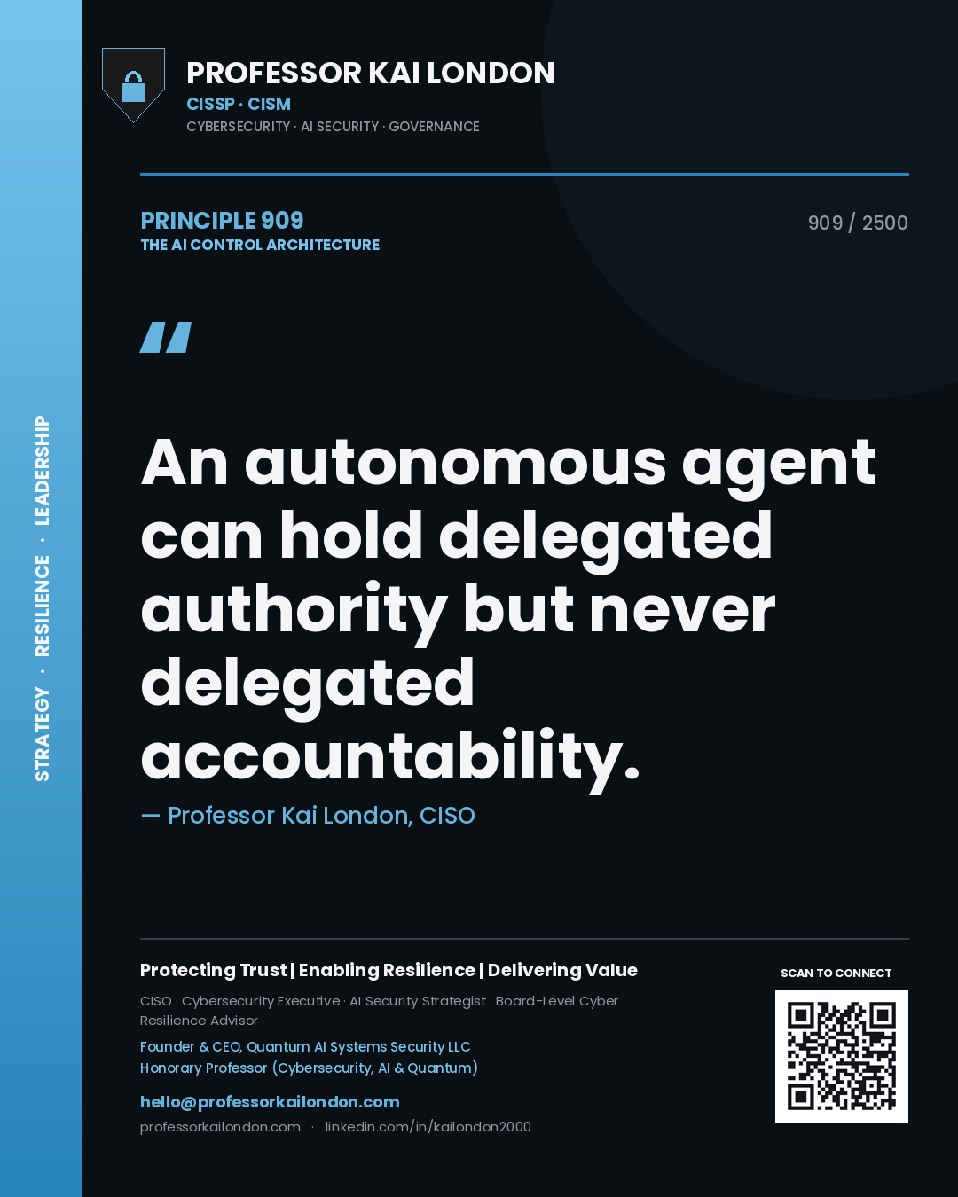 Professor Kai London principle 909: An autonomous agent can hold delegated authority but never delegated accountability.