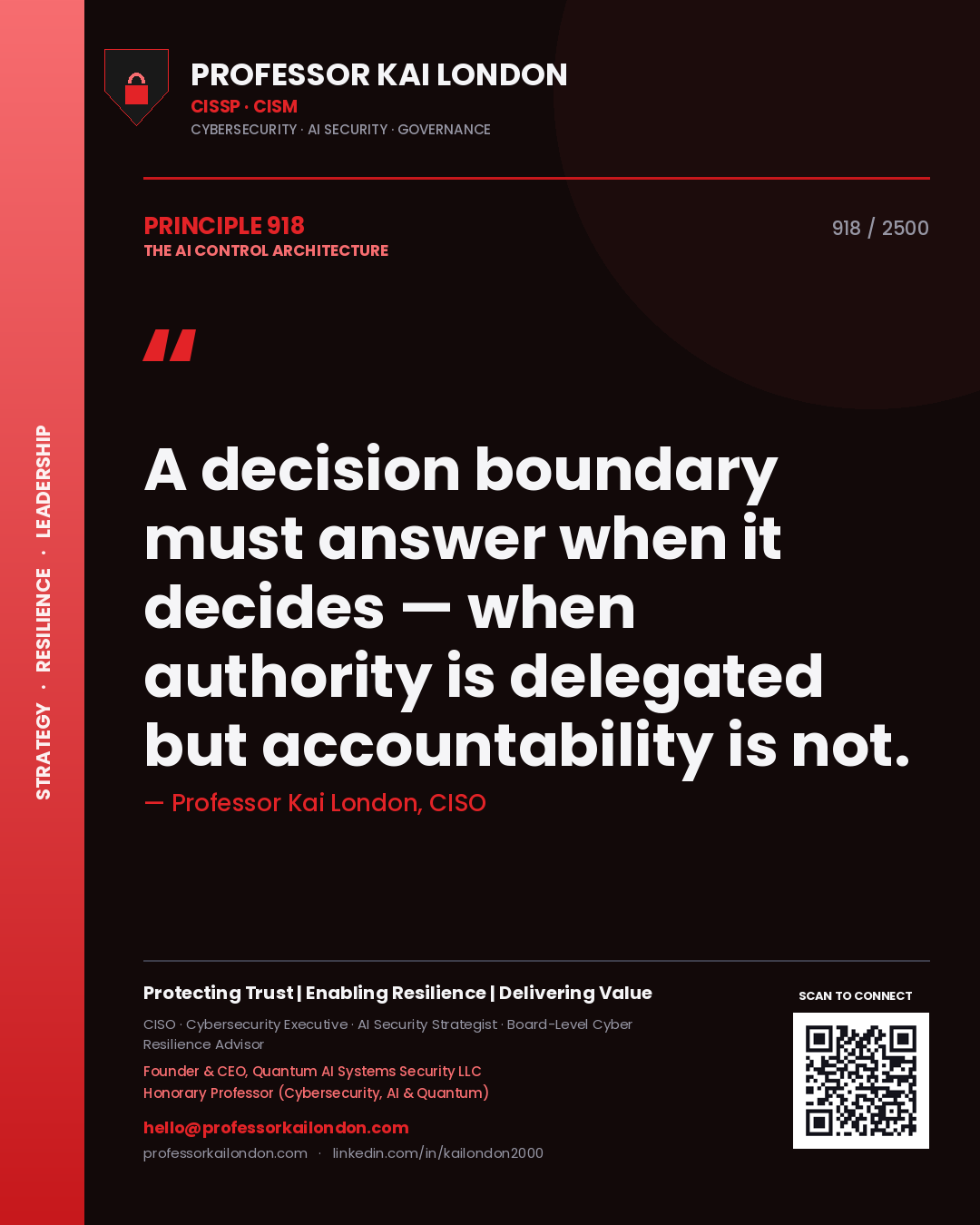 Professor Kai London principle 918: A decision boundary must answer when it decides — when authority is delegated but accountability is not.