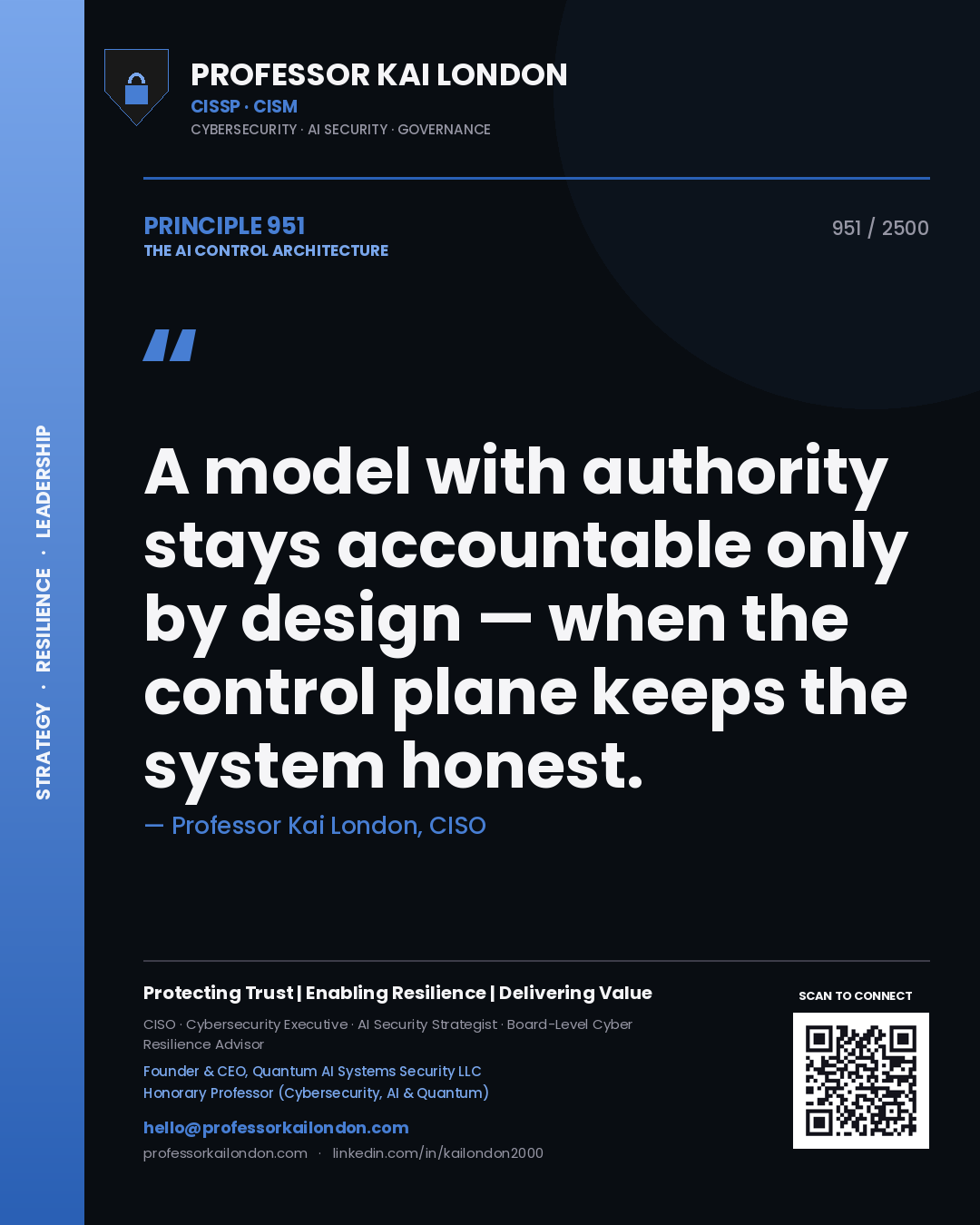 Professor Kai London principle 951: A model with authority stays accountable only by design — when the control plane keeps the system honest.