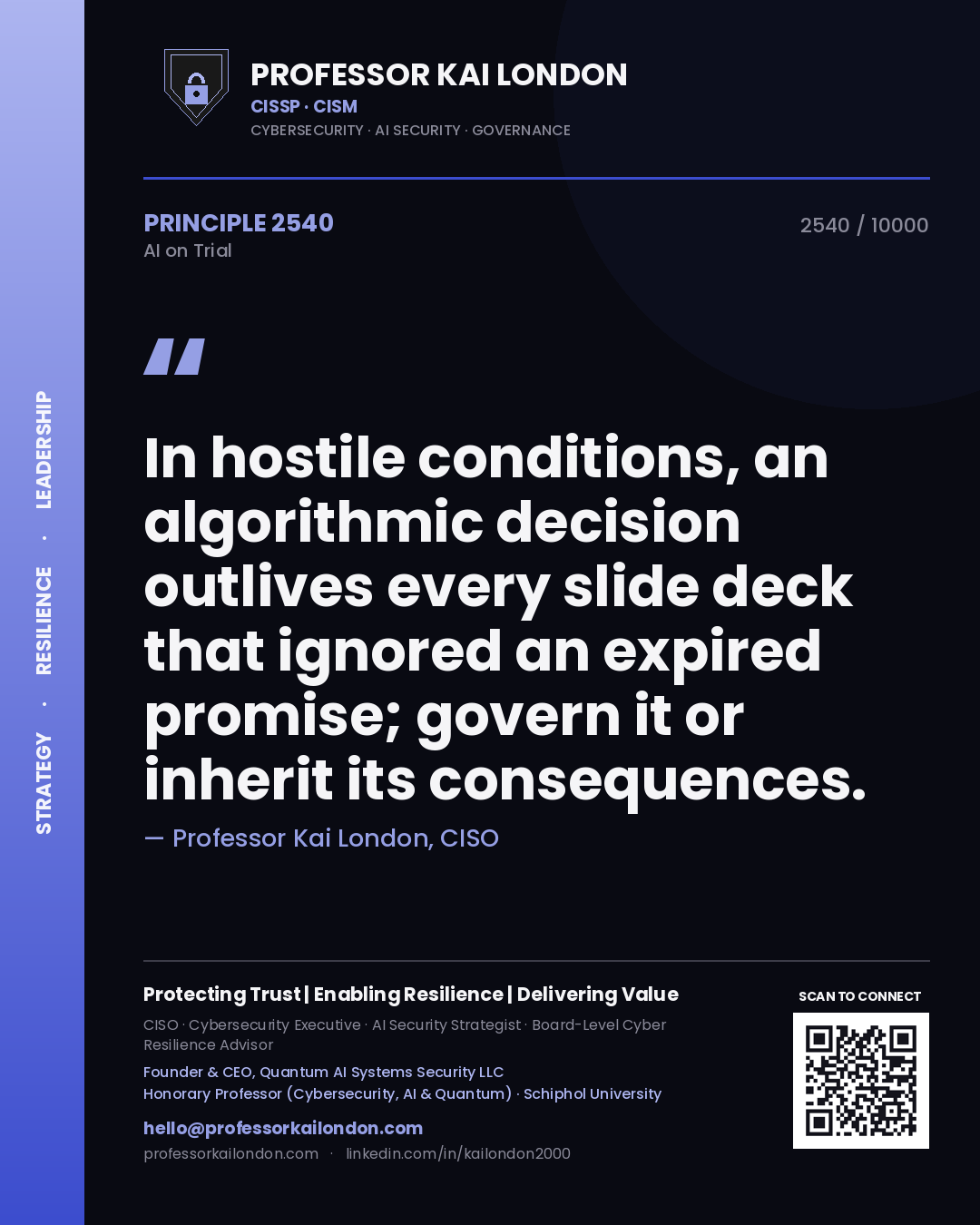 Professor Kai London principle 2540: In hostile conditions, an algorithmic decision outlives every slide deck that ignored an expired promise; govern it or inherit its consequences.