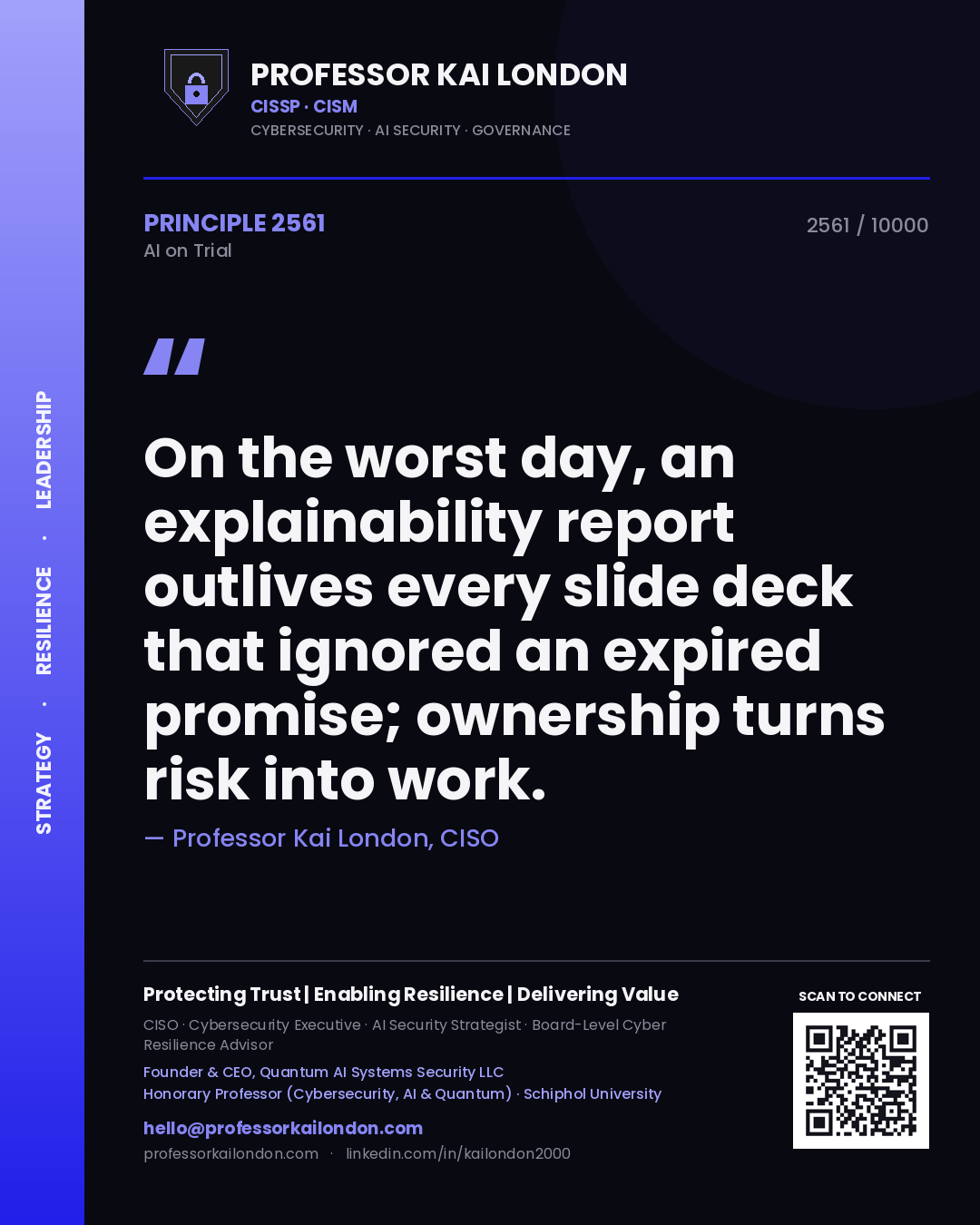 Professor Kai London principle 2561: On the worst day, an explainability report outlives every slide deck that ignored an expired promise; ownership turns risk into work.