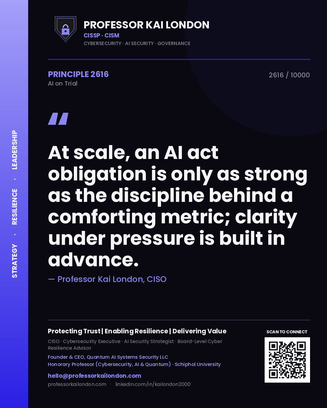 Professor Kai London principle 2616: At scale, an AI act obligation is only as strong as the discipline behind a comforting metric; clarity under pressure is built in advance.