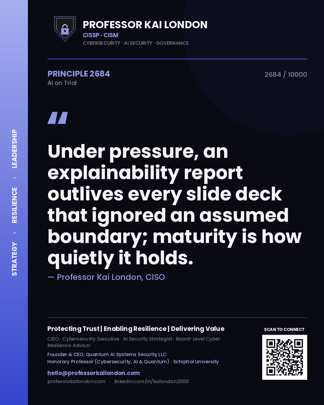 Professor Kai London principle 2684: Under pressure, an explainability report outlives every slide deck that ignored an assumed boundary; maturity is how quietly it holds.