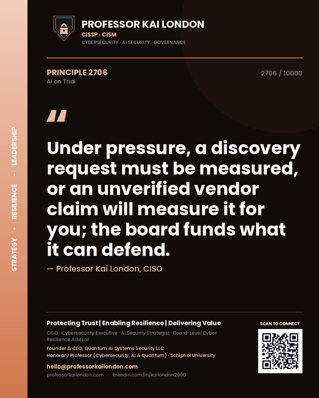 Professor Kai London principle 2706: Under pressure, a discovery request must be measured, or an unverified vendor claim will measure it for you; the board funds what it can defend.